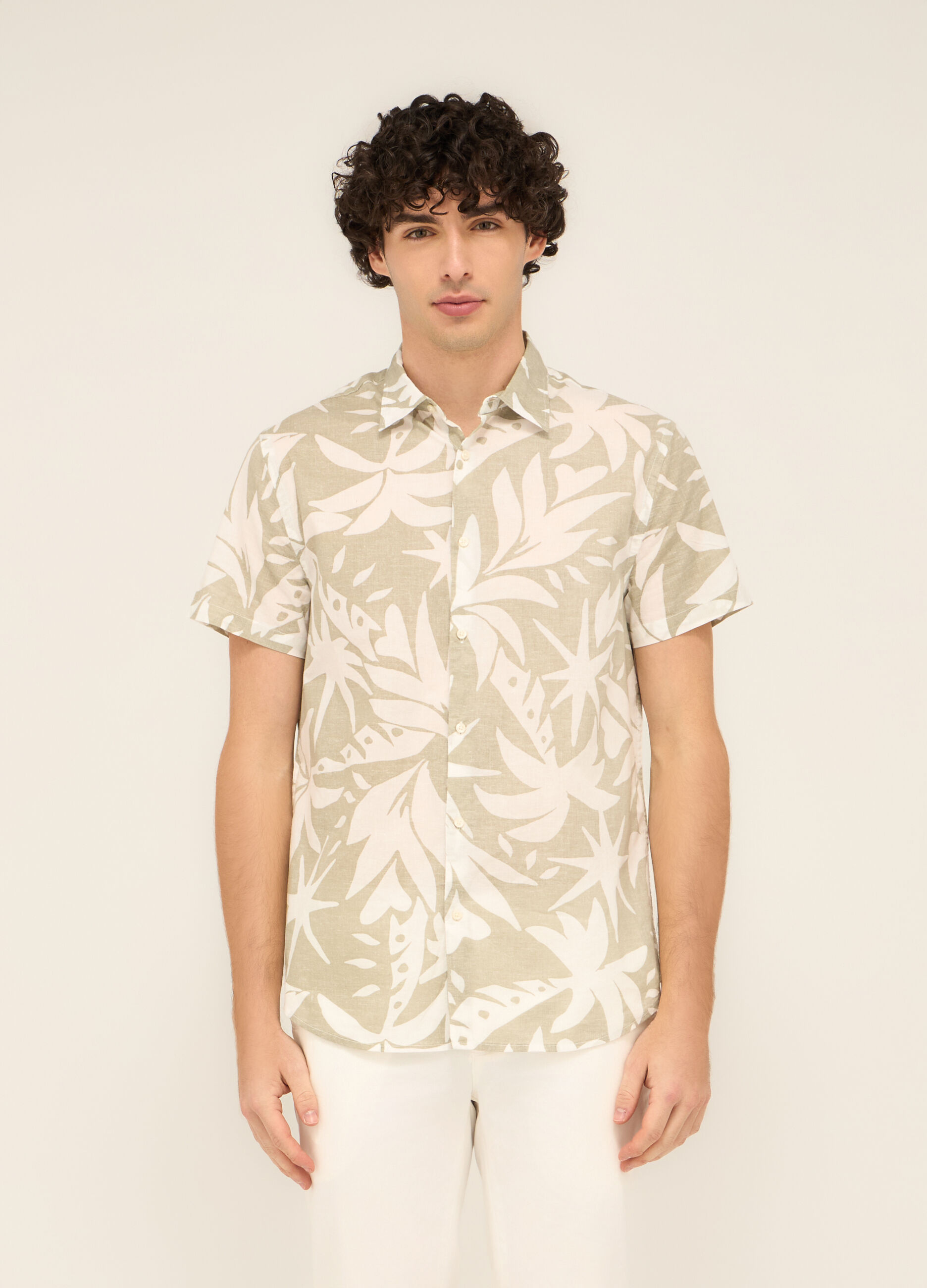 Camicia a maniche corte in cotone con stampa uomo