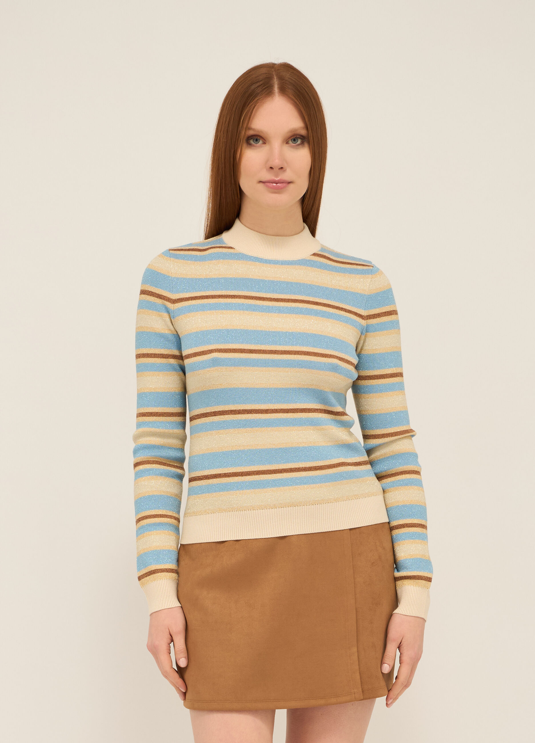 Pullover tricot a righe in misto viscosa donna