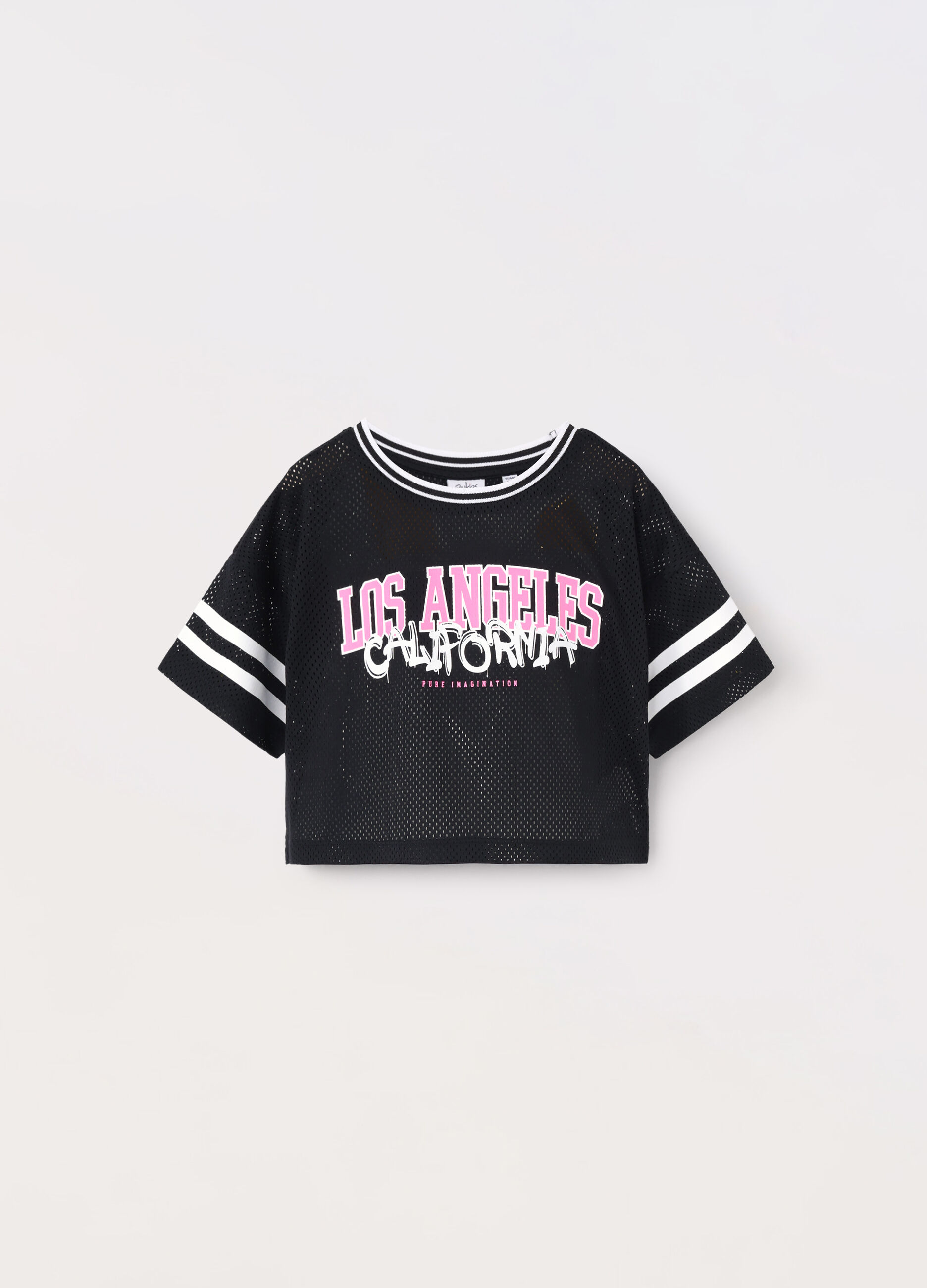T-shirt mesh con stampa ragazza