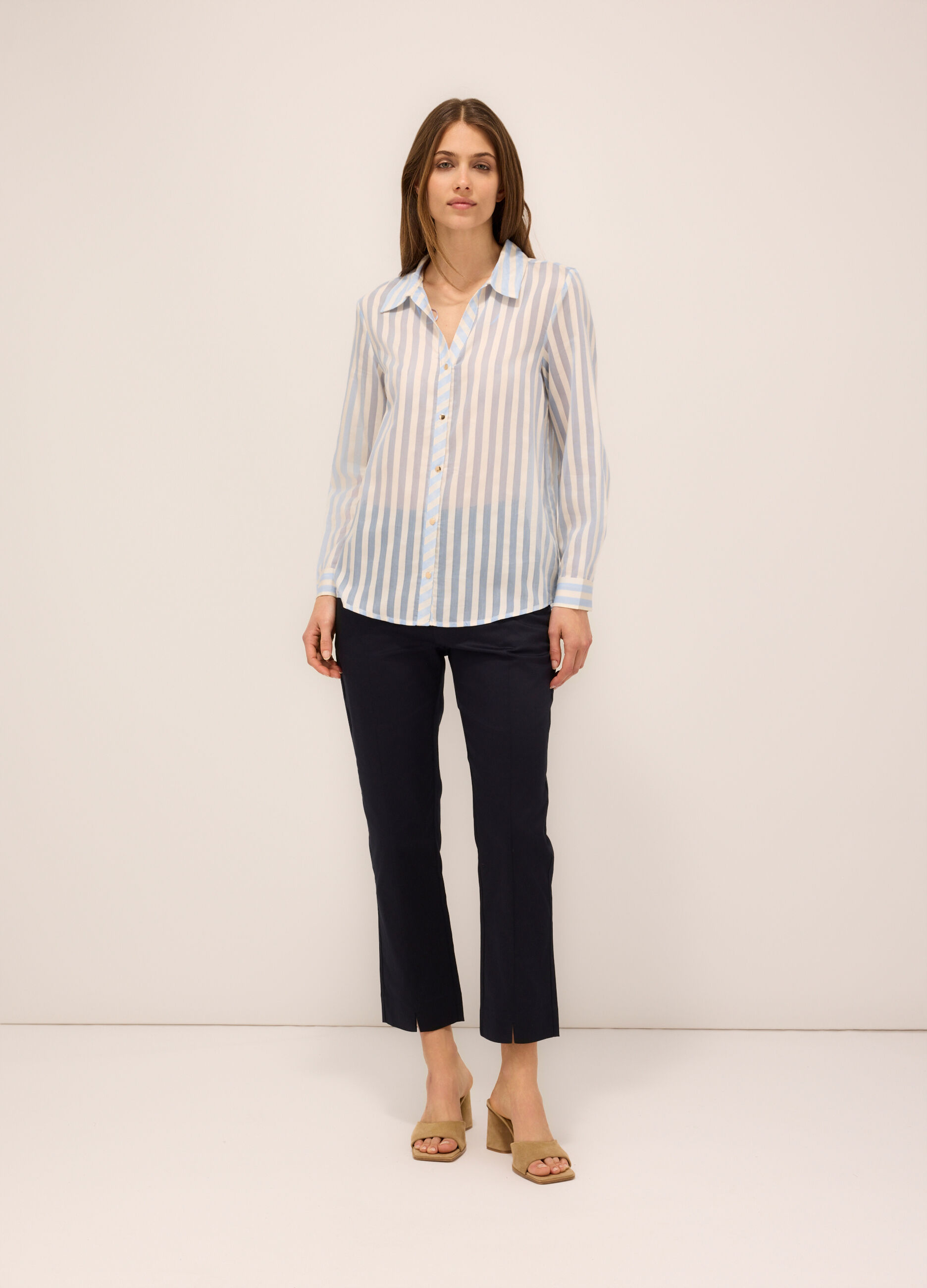 Pantaloni in raso di cotone stretch donna