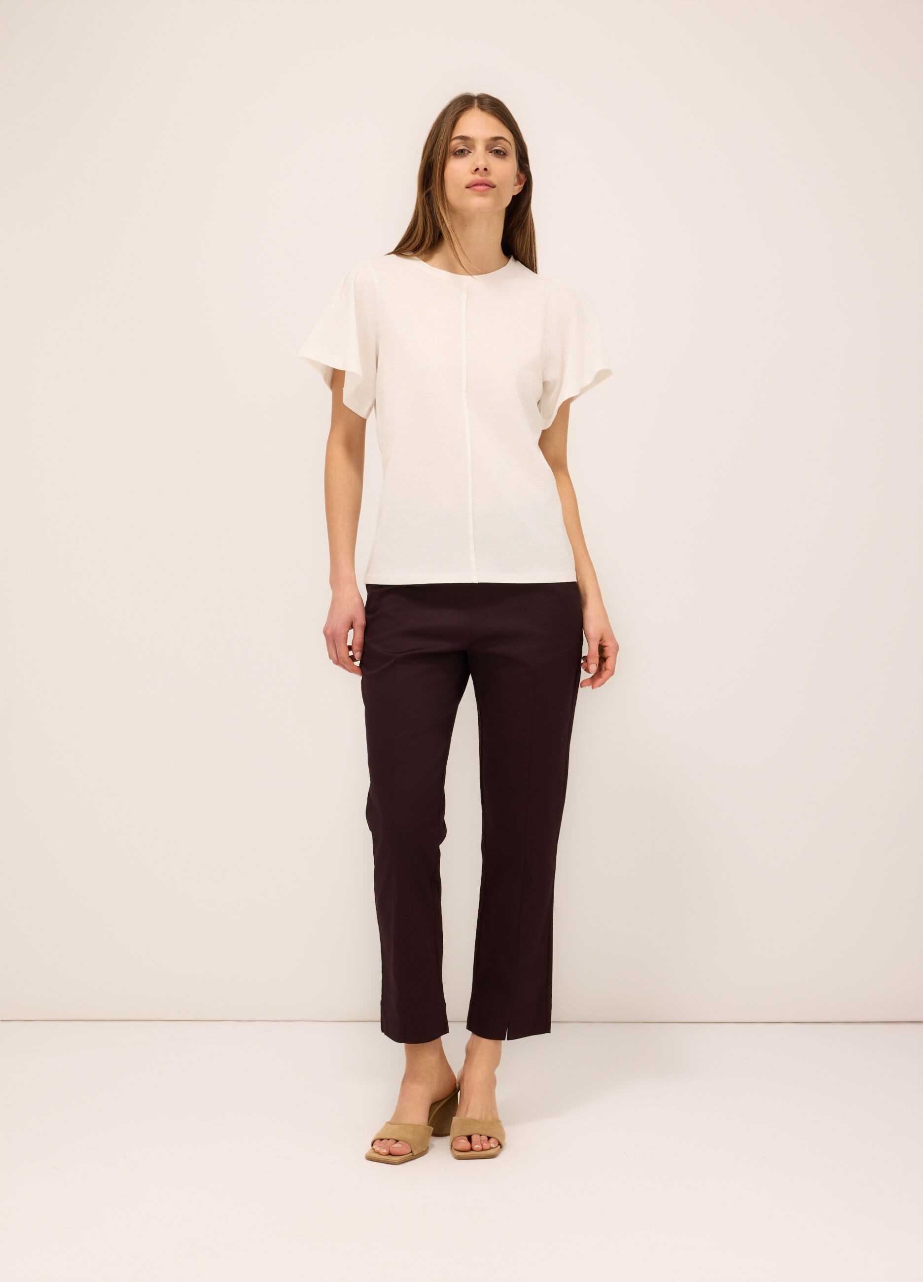 Pantaloni in raso di cotone stretch donna