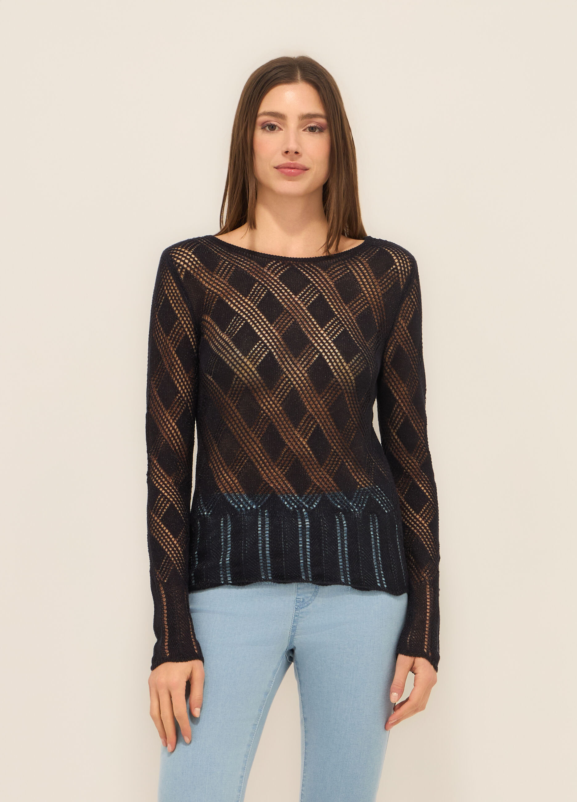 Tricot traforato in misto cotone donna