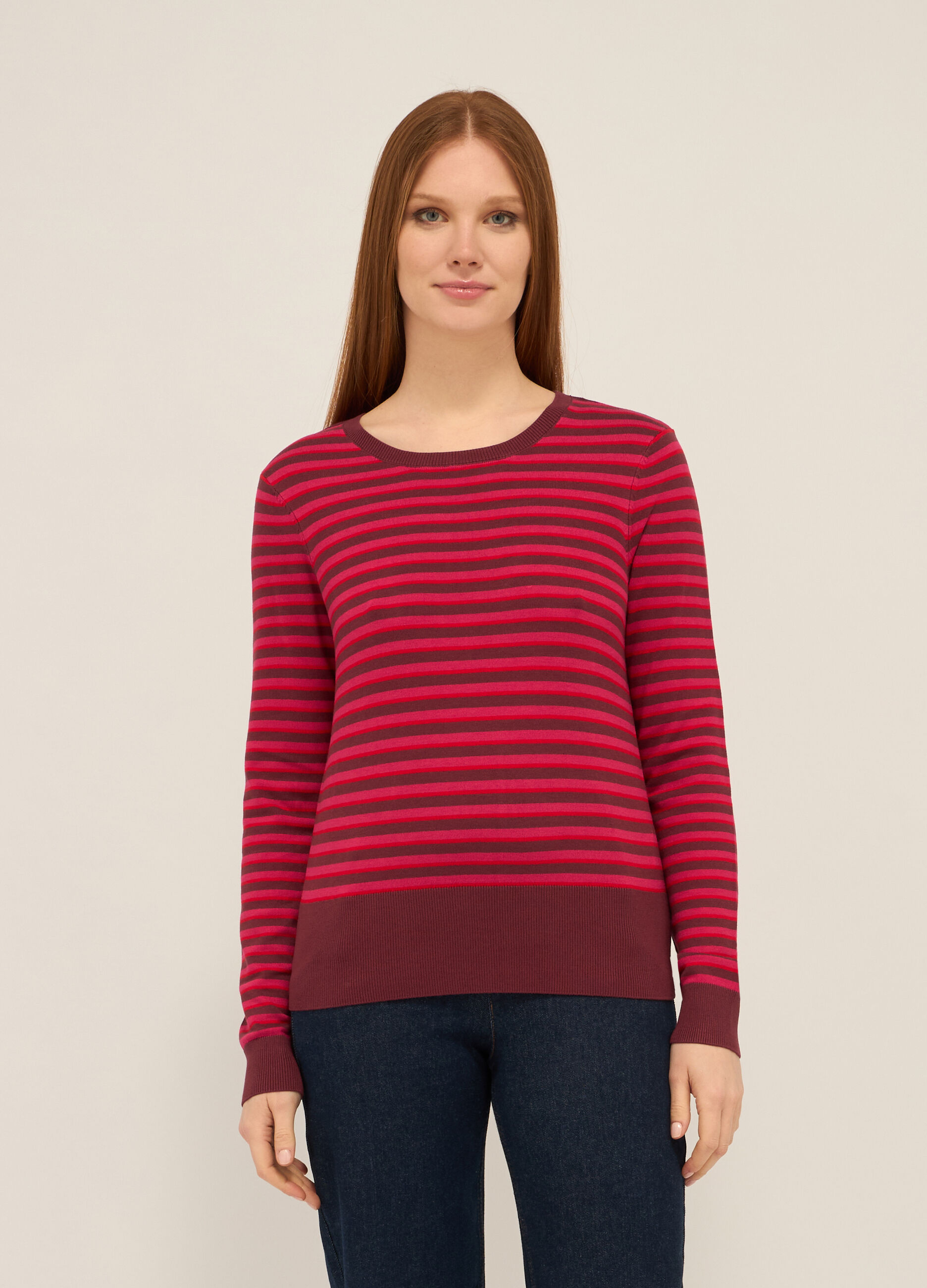 T-shirt misto viscosa con motivo a righe donna