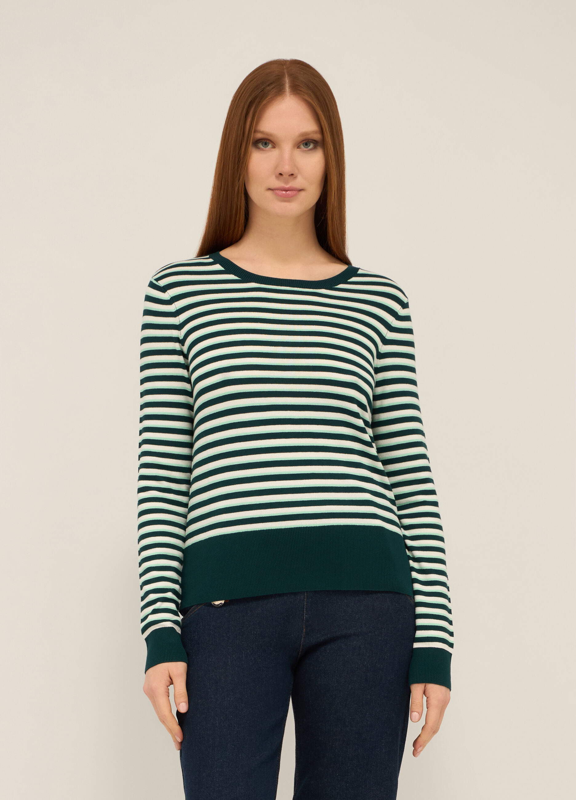 T-shirt misto viscosa con motivo a righe donna
