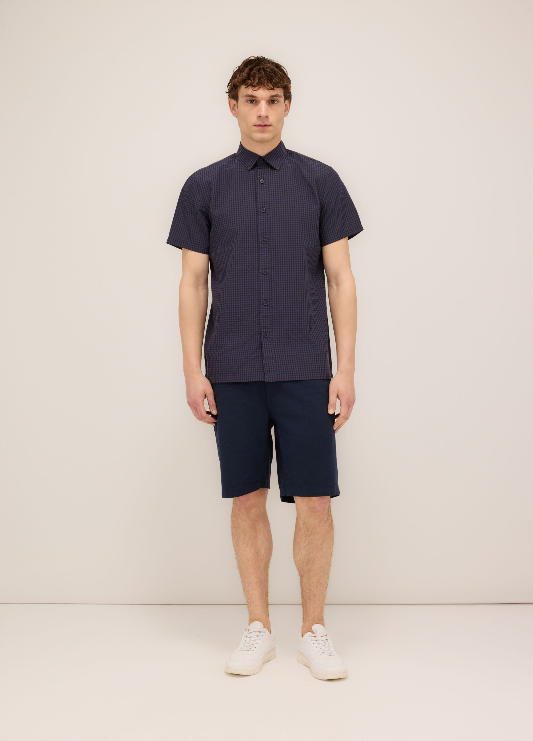 Bermuda in cotone e lino stretch uomo
