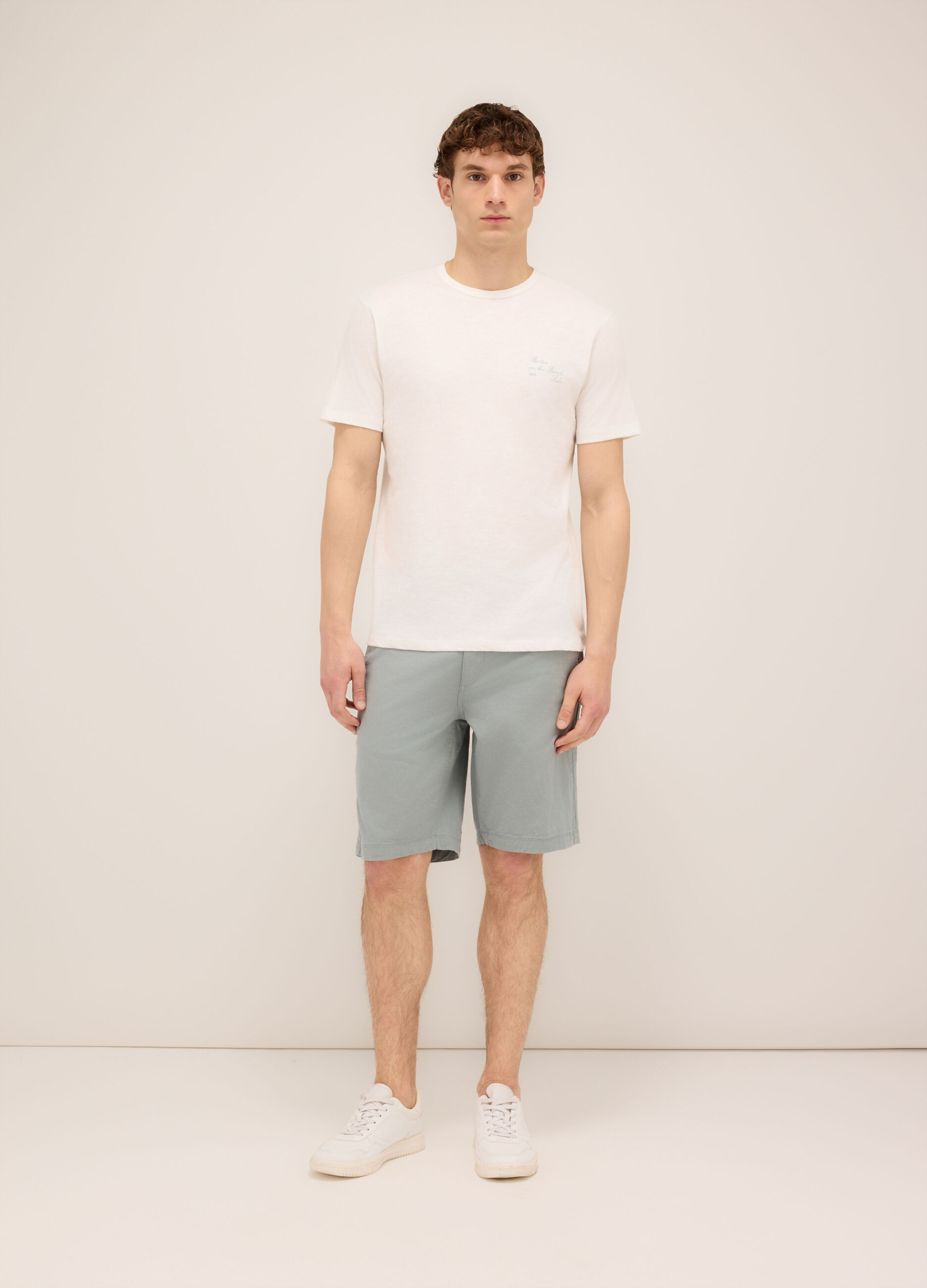 Bermuda in cotone e lino stretch uomo