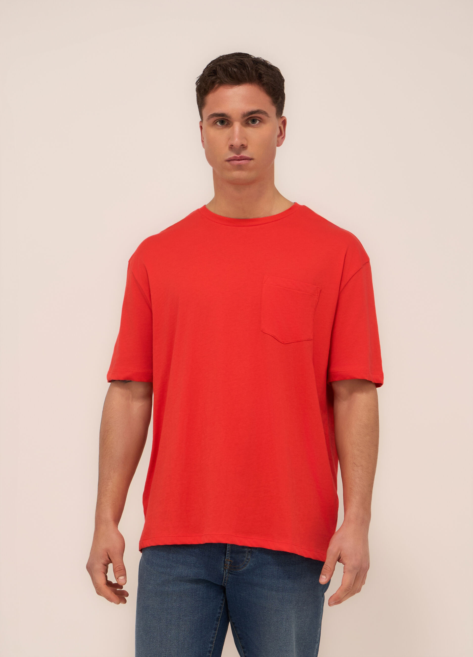T-shirt in jersey di cotone con taschino uomo