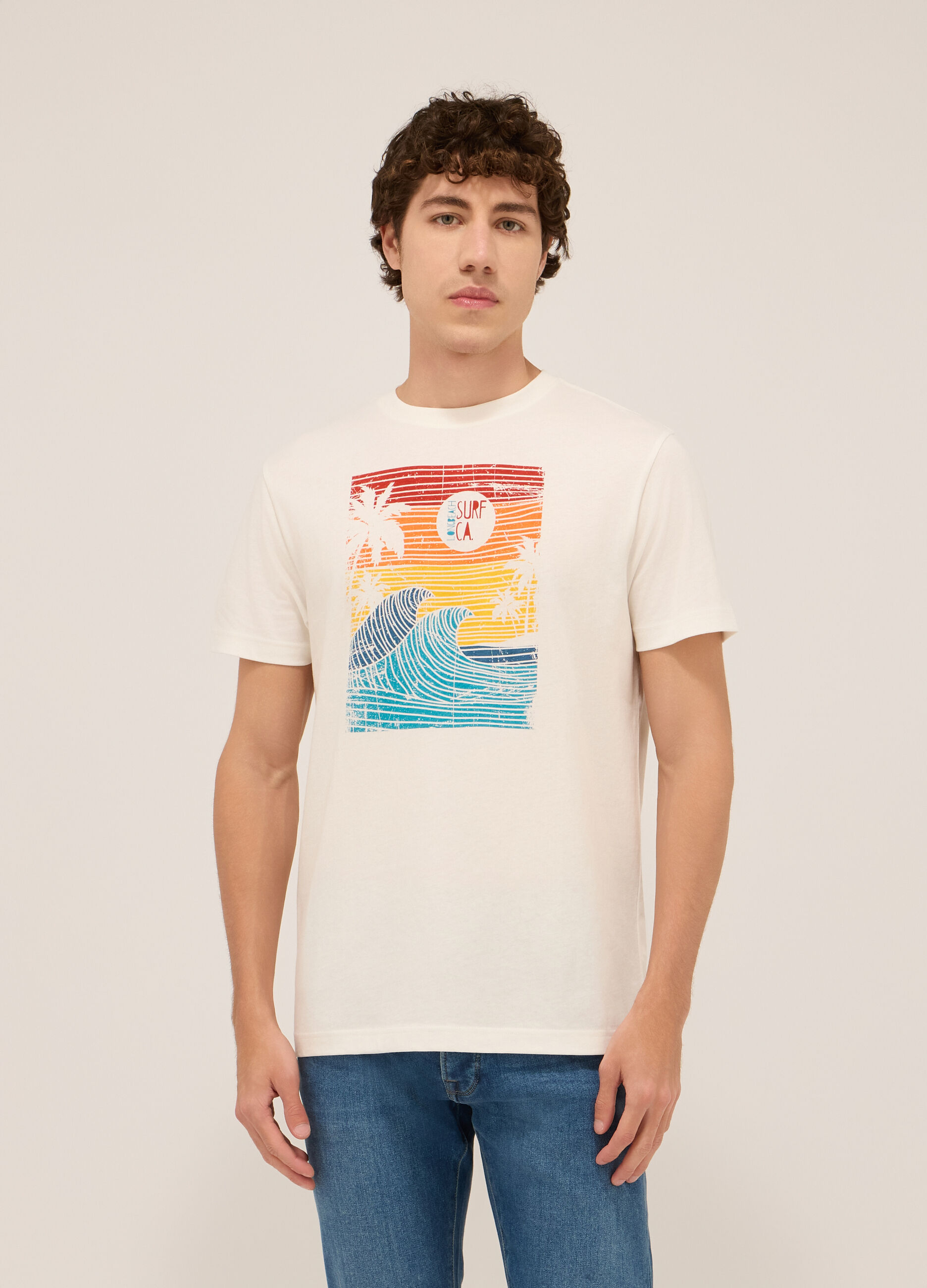 T-shirt in jersey di cotone con stampa uomo