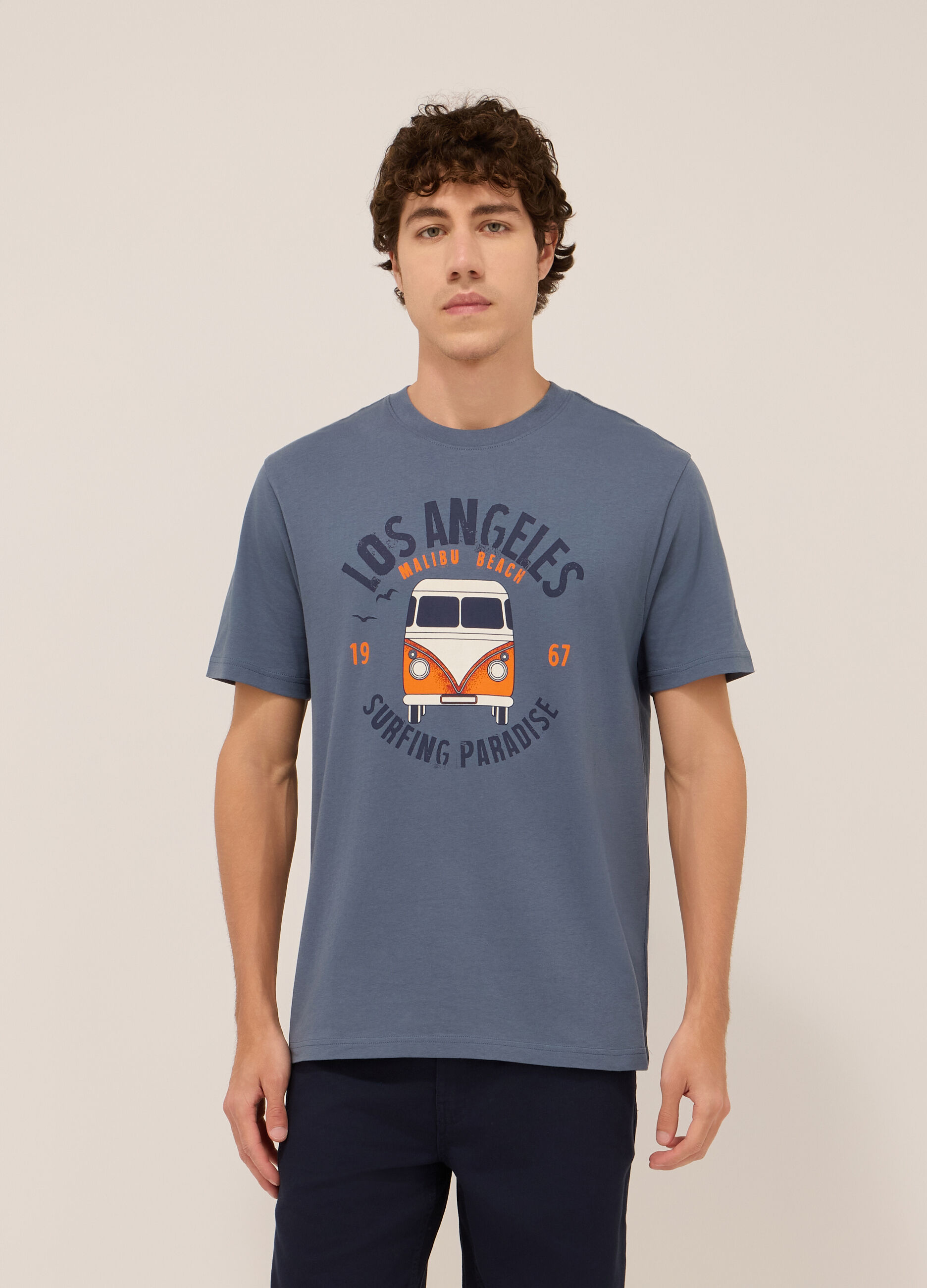 T-shirt in jersey di cotone con stampa uomo
