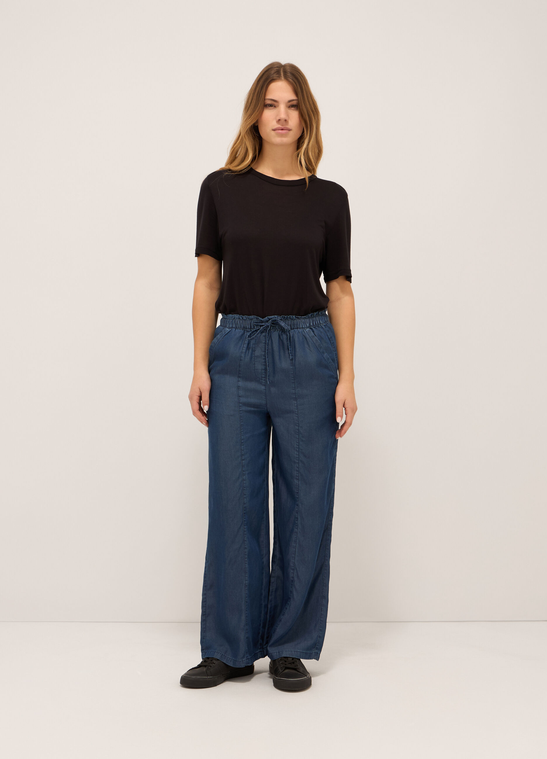 Pantaloni wide leg in pura lyocell donna