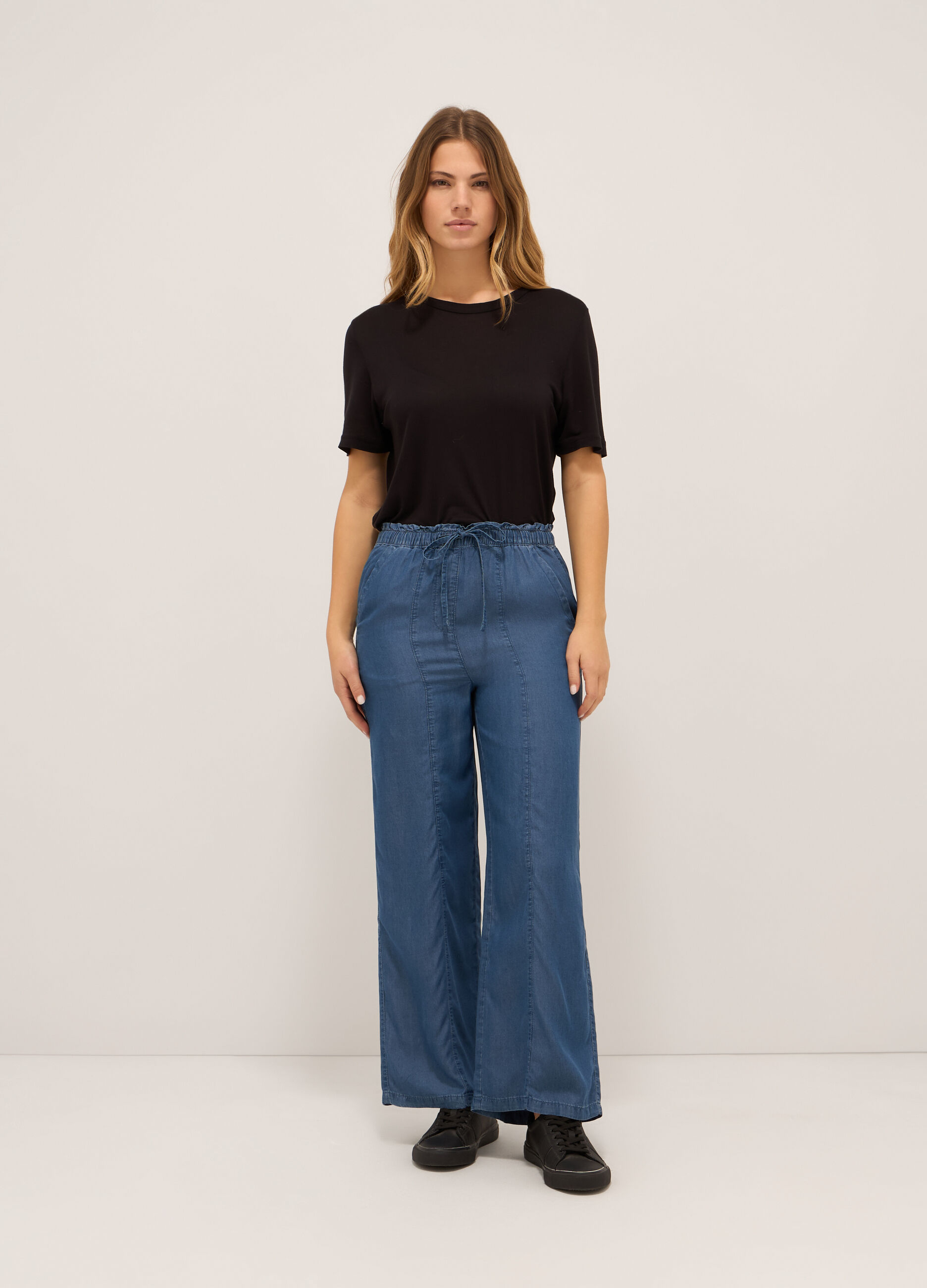 Pantaloni wide leg in pura lyocell donna
