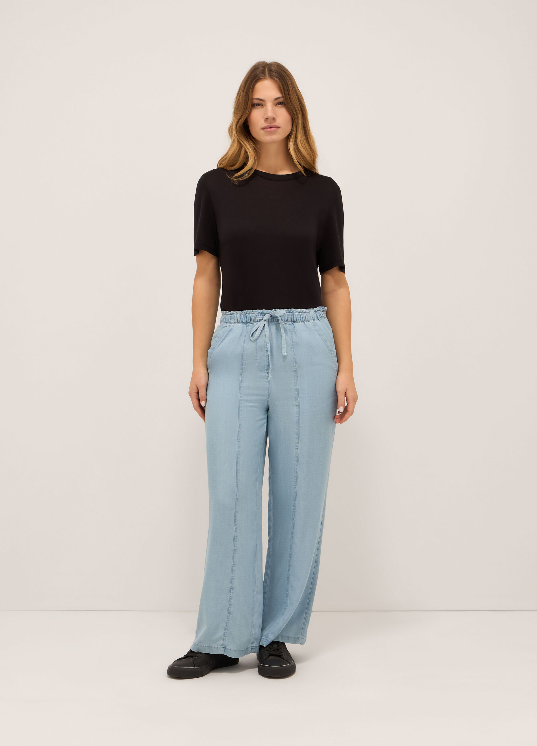 Pantaloni wide leg in pura lyocell donna