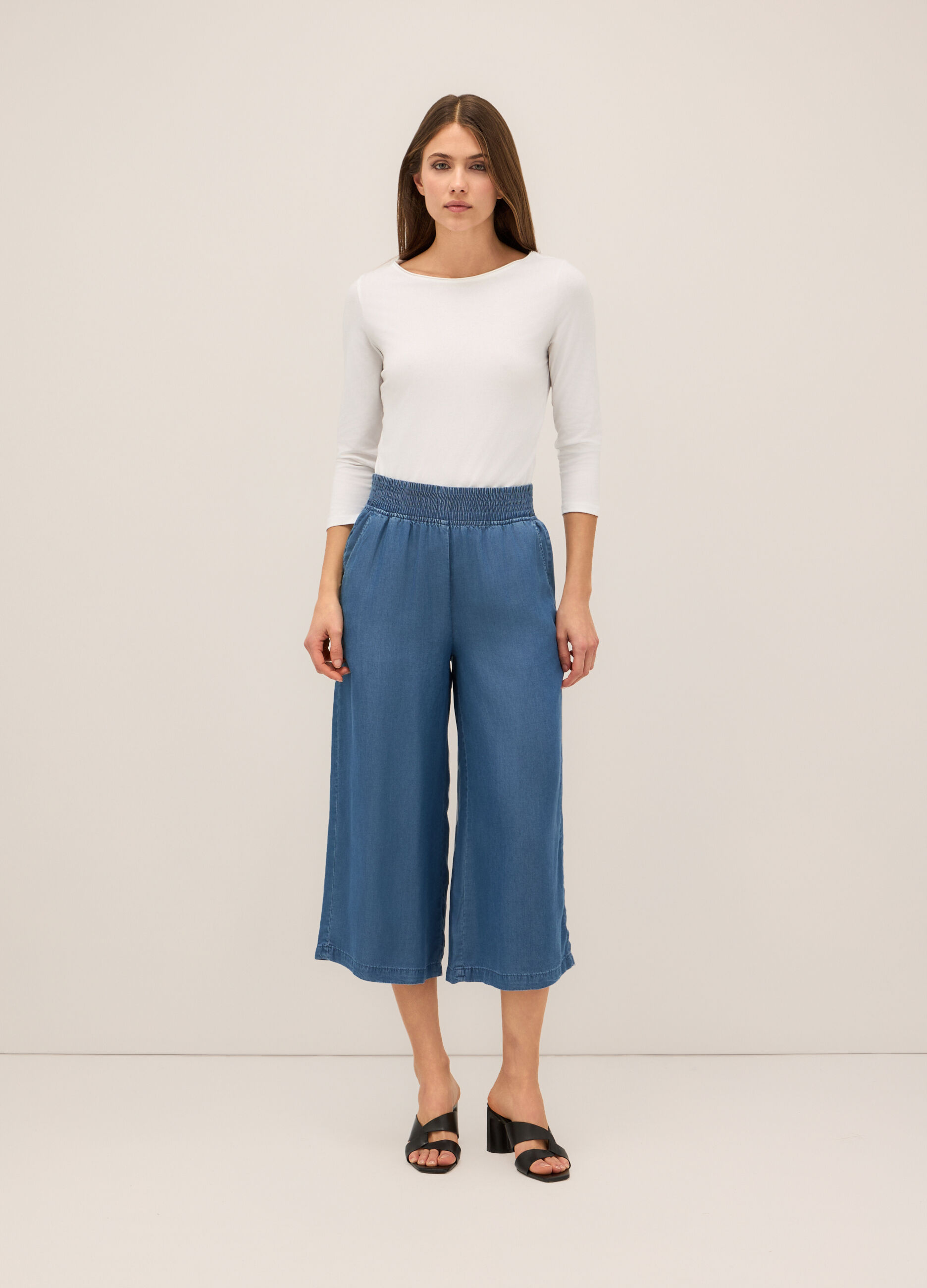 Pantaloni palazzo cropped in pura lyocell donna