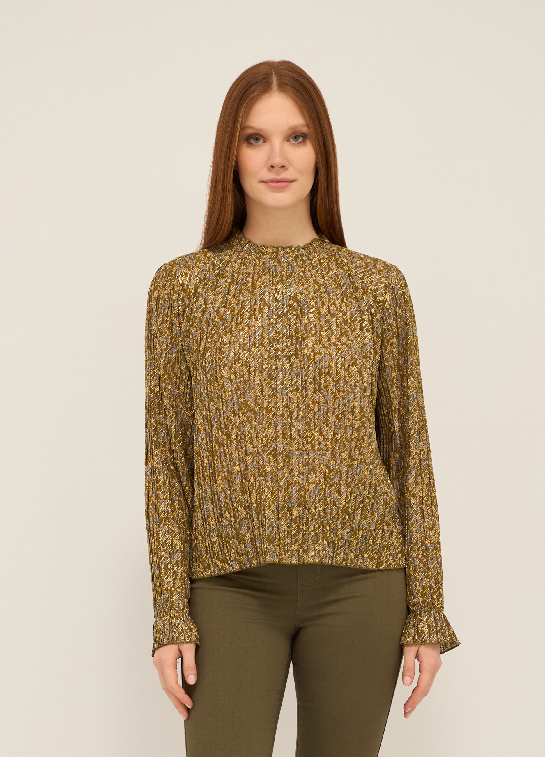 Blusa plissettata con stampa donna