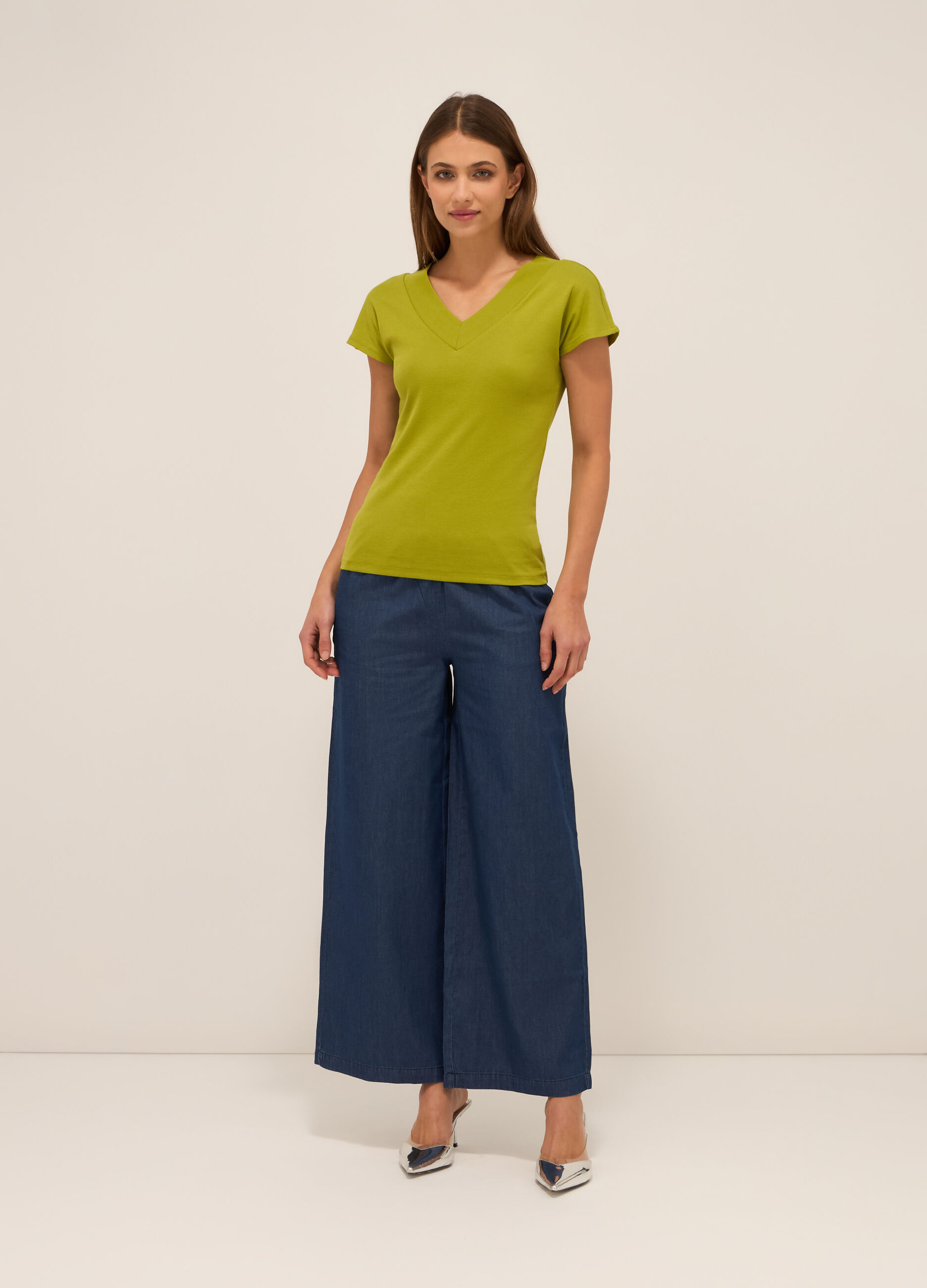 Pantaloni palazzo in chambray donna