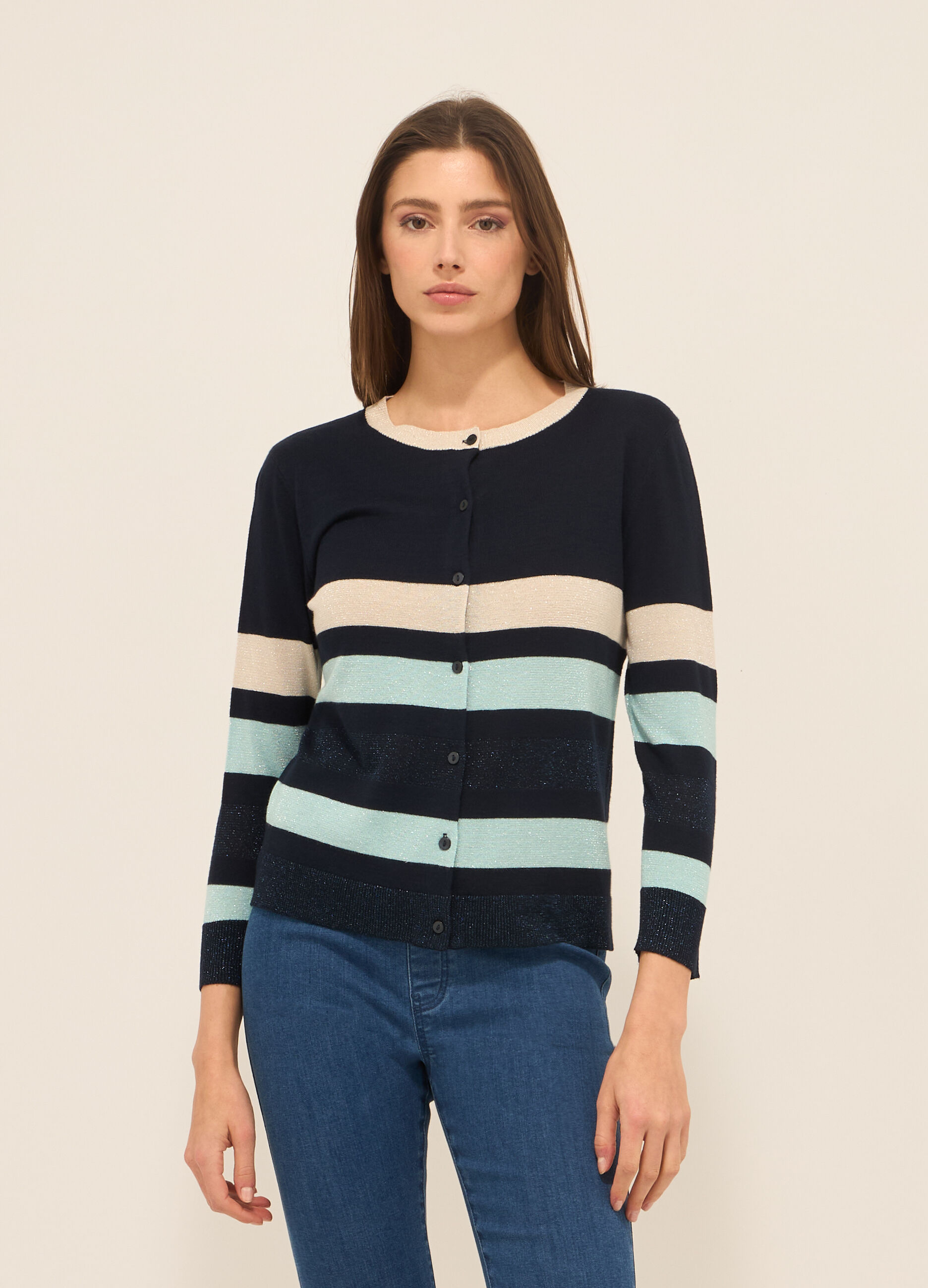 Cardigan a righe misto viscosa donna