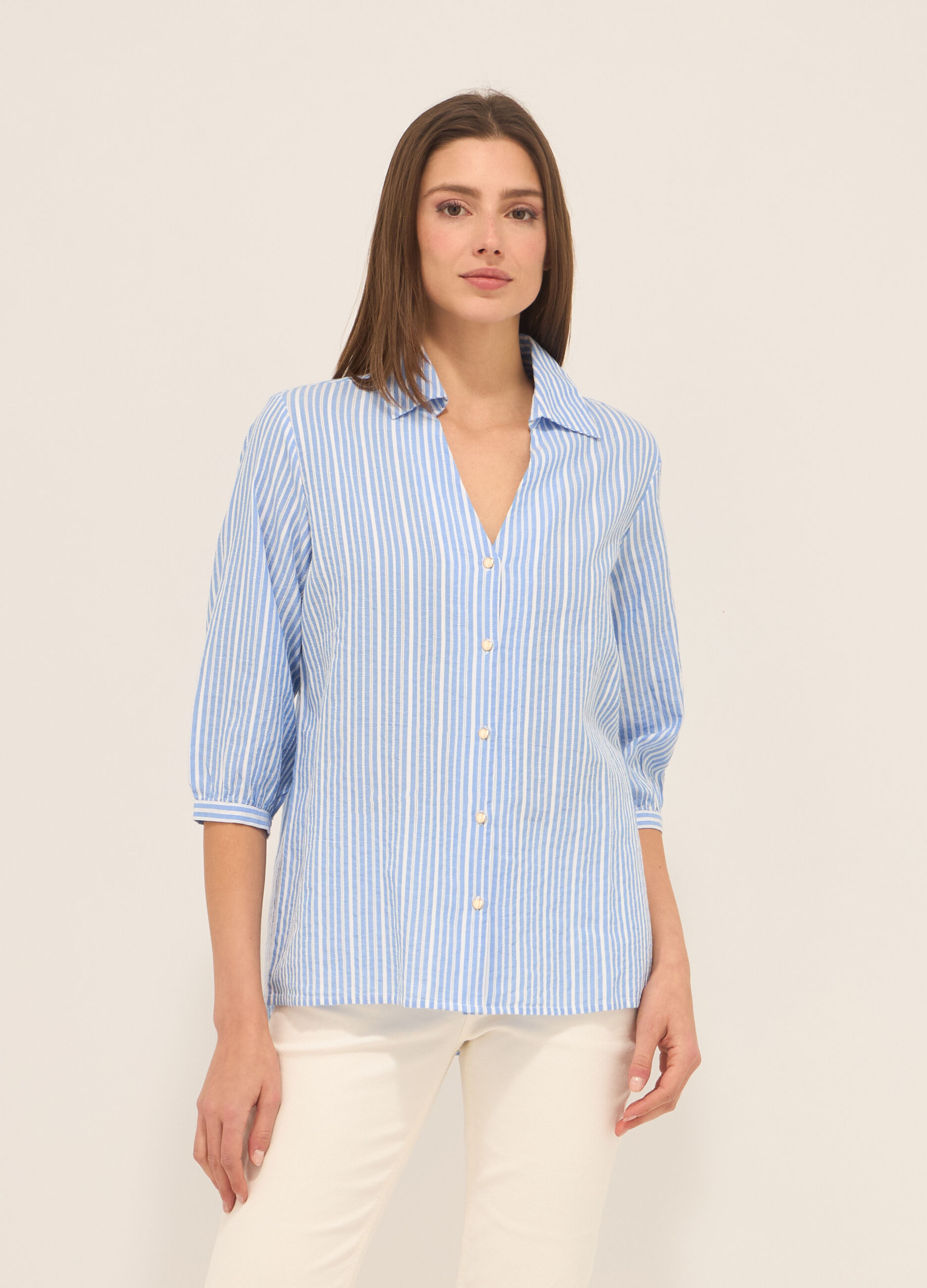 Camicia a righe in puro cotone donna