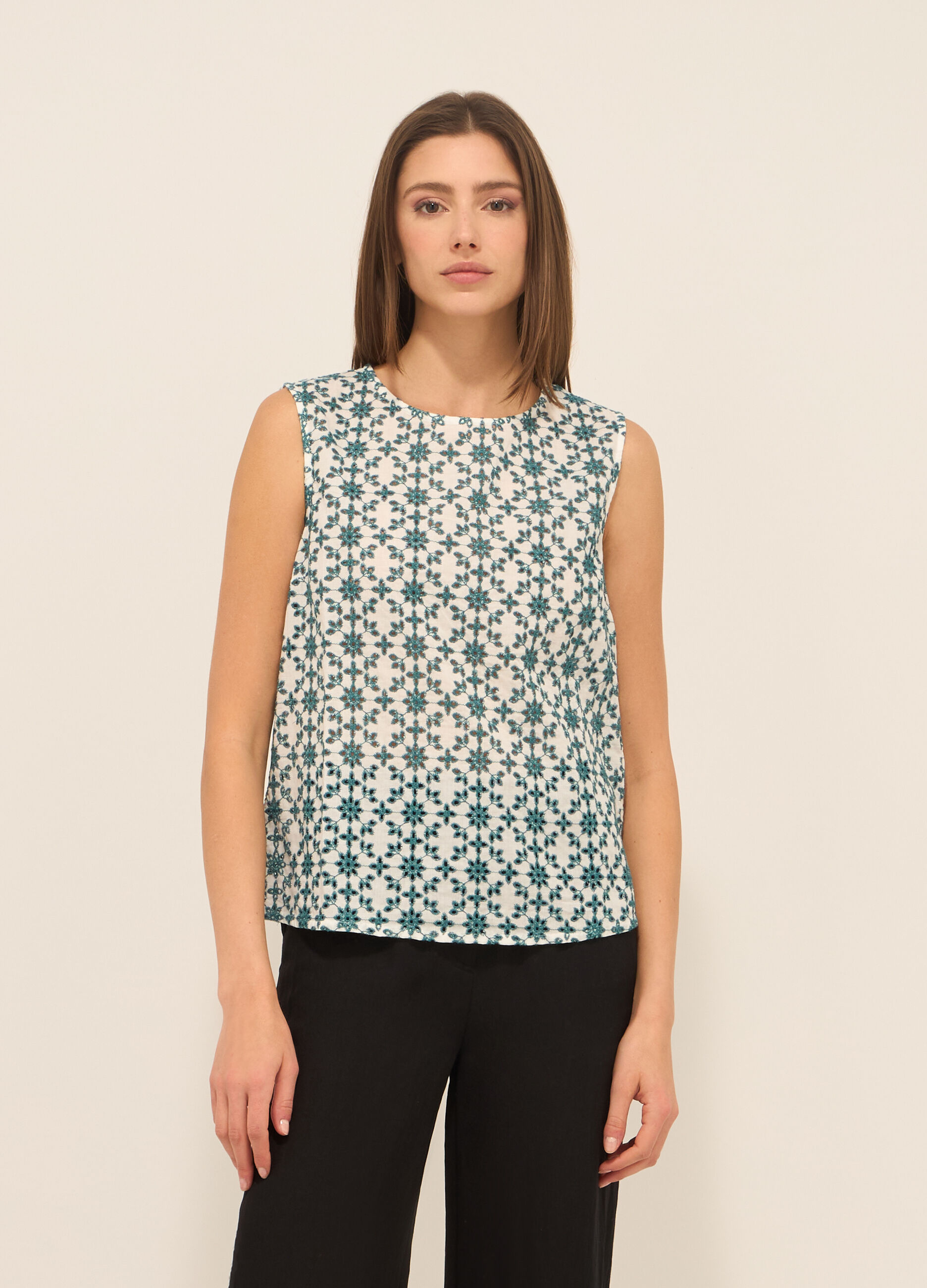 Blusa smanicata in puro cotone donna