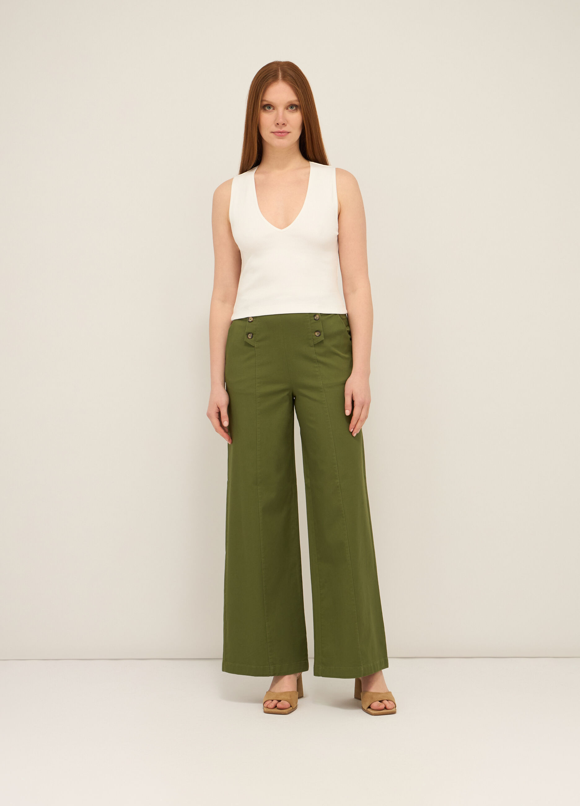 Pantaloni palazzo in cotone stretch donna