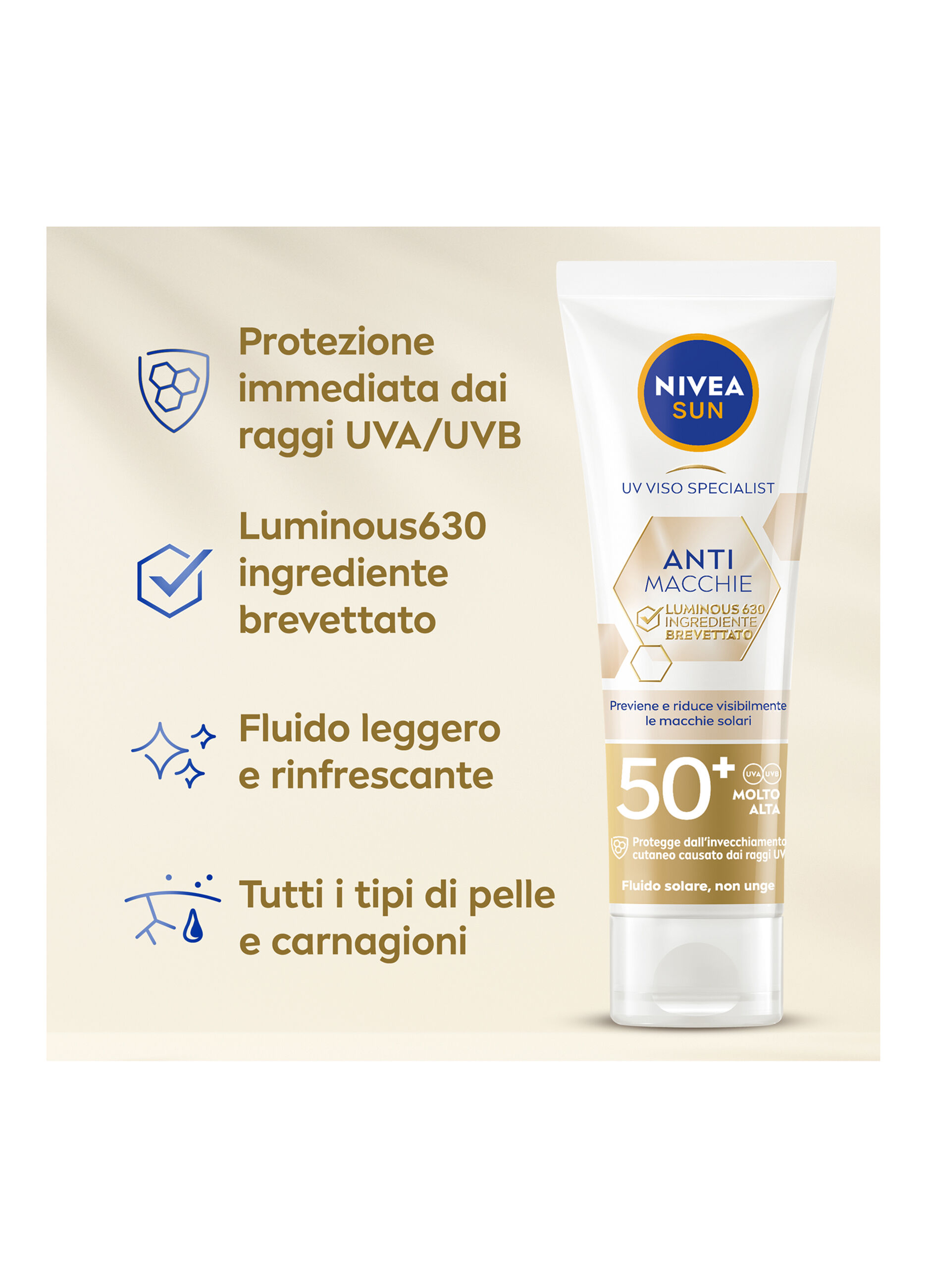 Nivea Sun Crema Viso Solare Anti-Macchie Luminous630 FP50+ 40 ml, Crema solare viso 50+ anti-macchie 3 Nivea Sun Crema Viso Solare Anti-Macchie Luminous630 FP50+ 40 ml, Crema solare viso 50+ anti-macchie