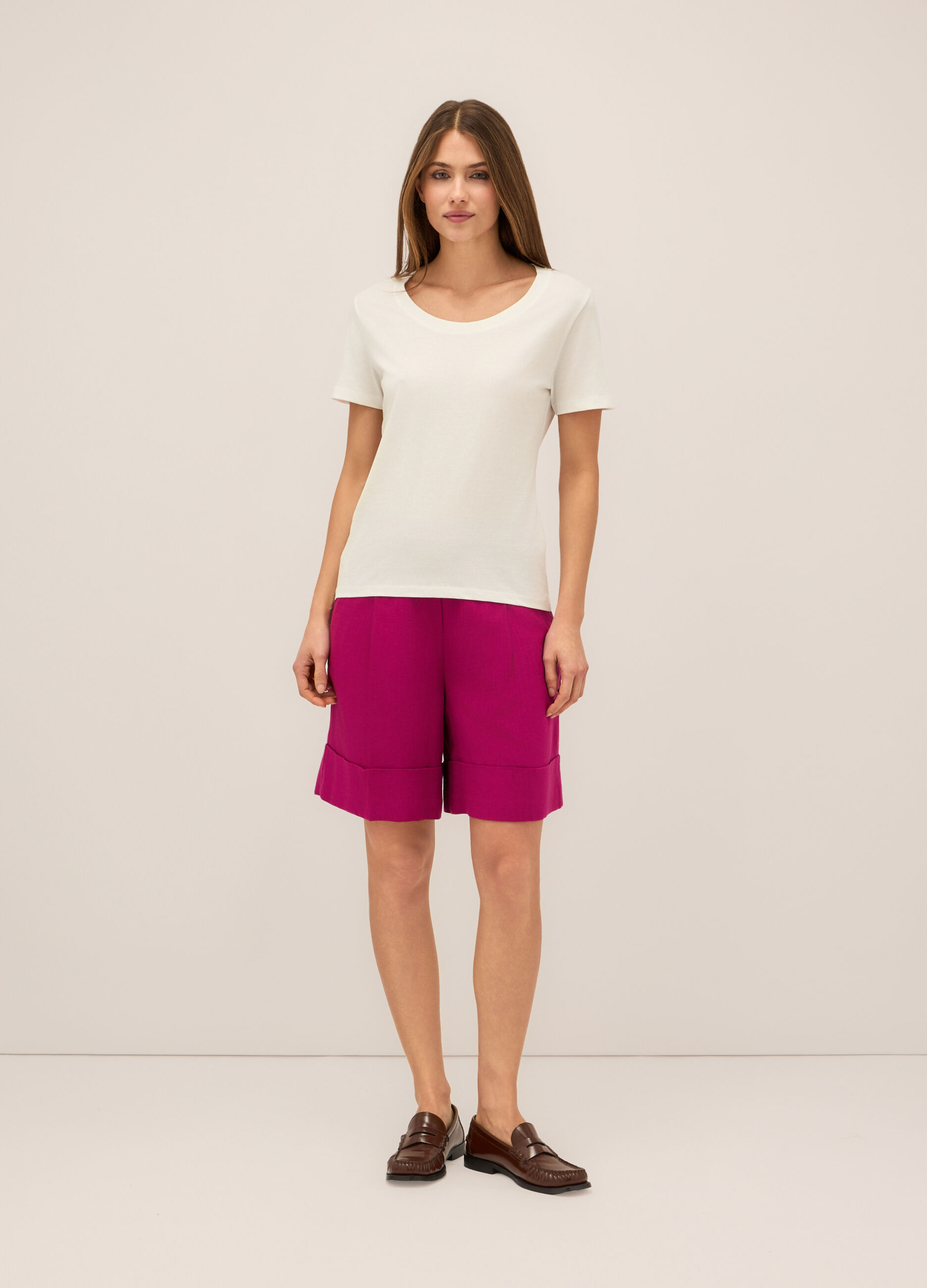 Bermuda misto lino con risvolto donna