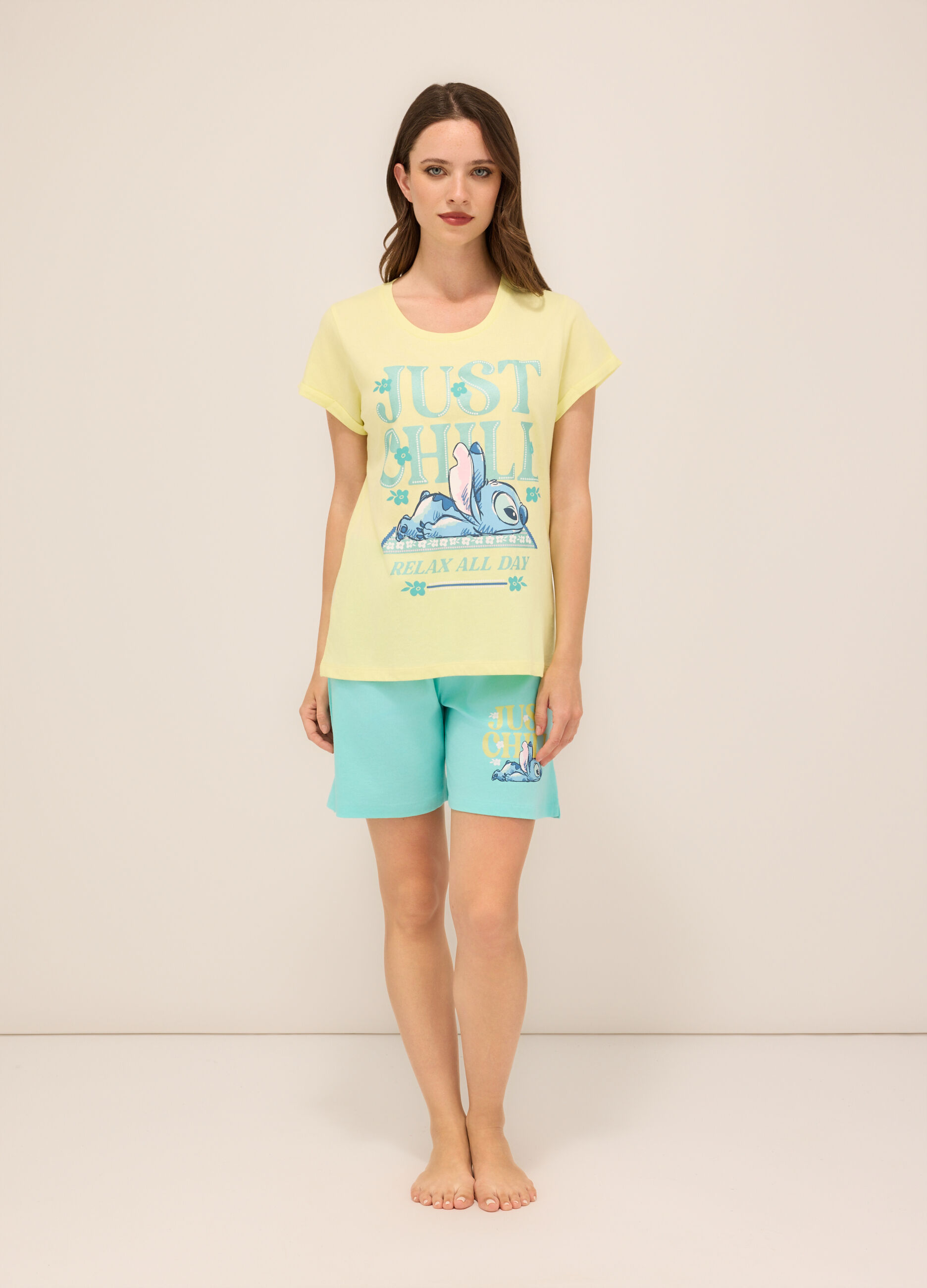 Set pigiama corto in jersey di puro cotone donna