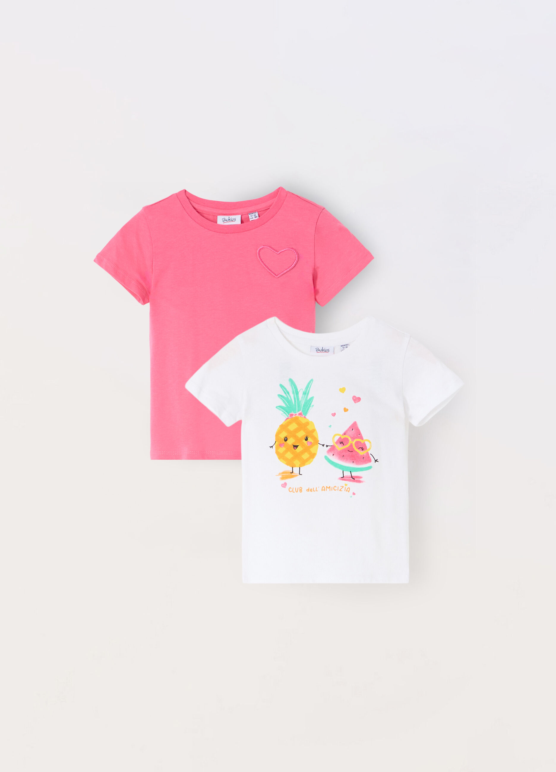 Pack 2 t-shirt in jersey di puro cotone neonata