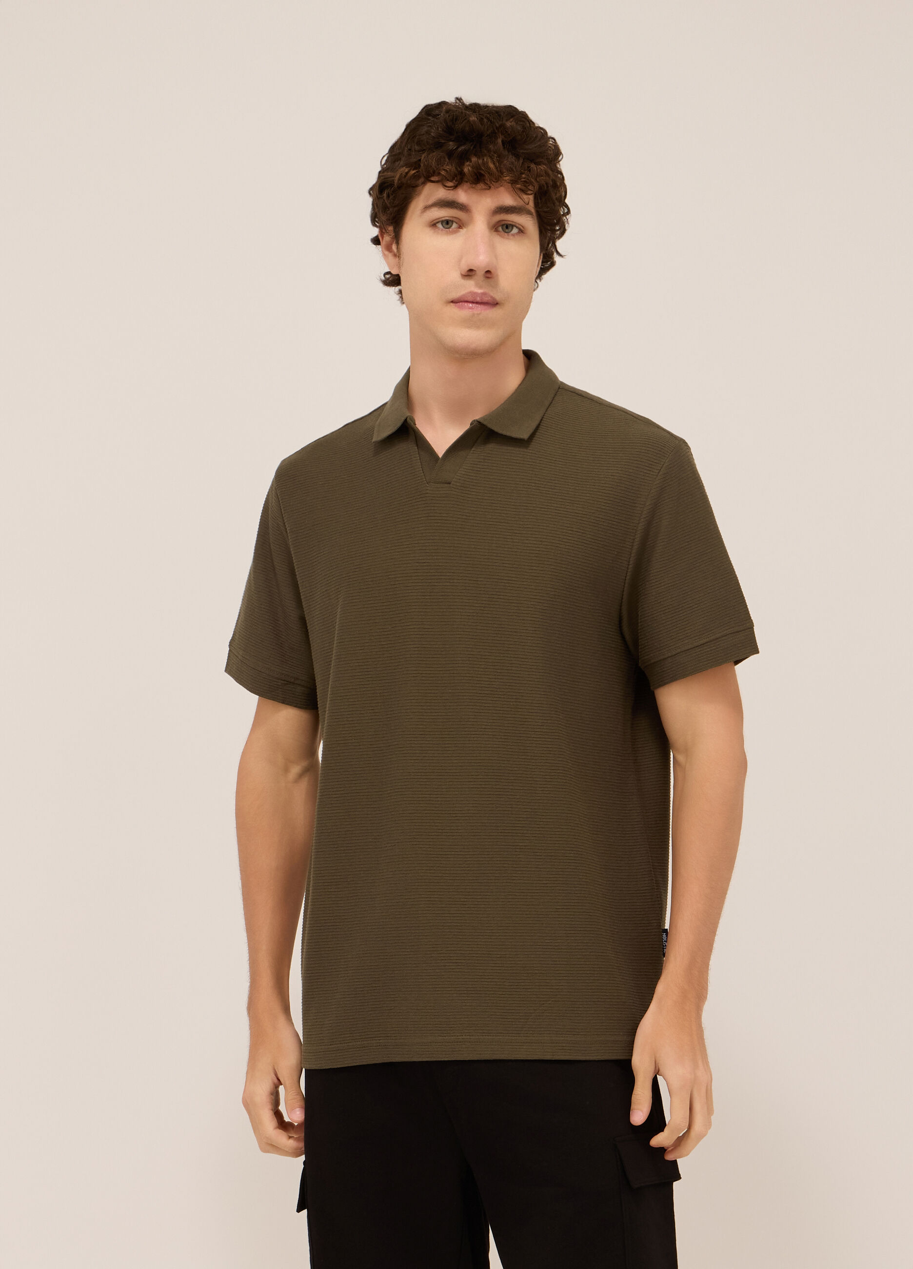 Polo in cotone a coste orizzontali uomo