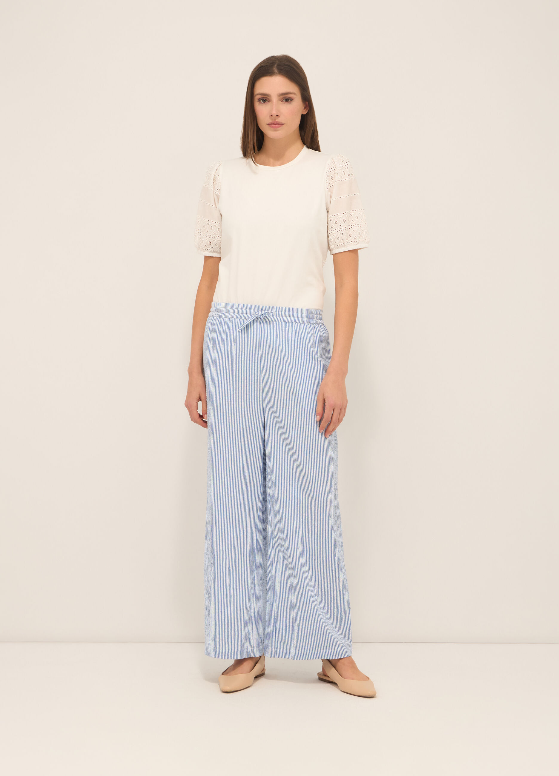 Pantaloni in puro cotone seersucker donna