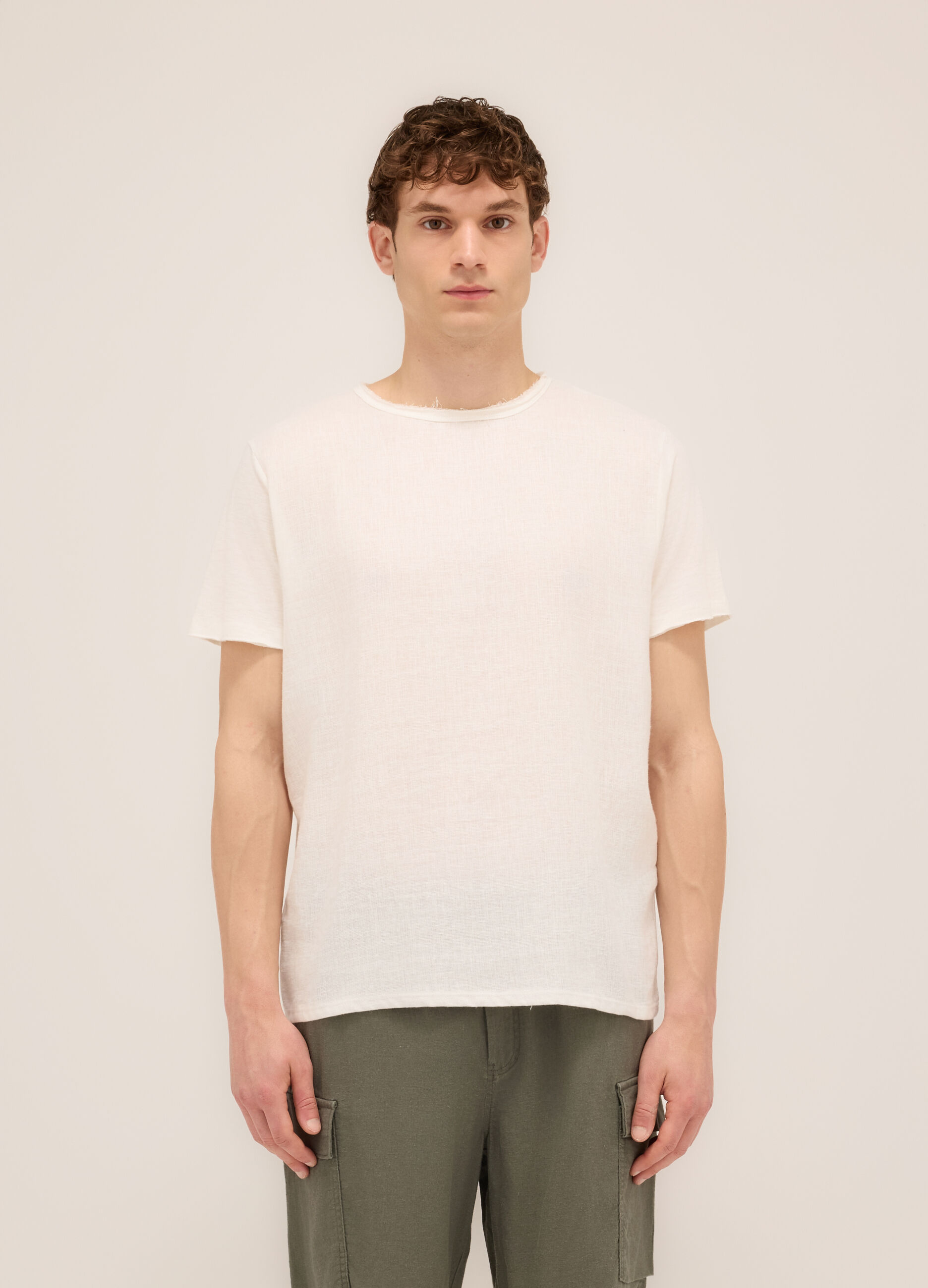 T-shirt girocollo in cotone e lino uomo