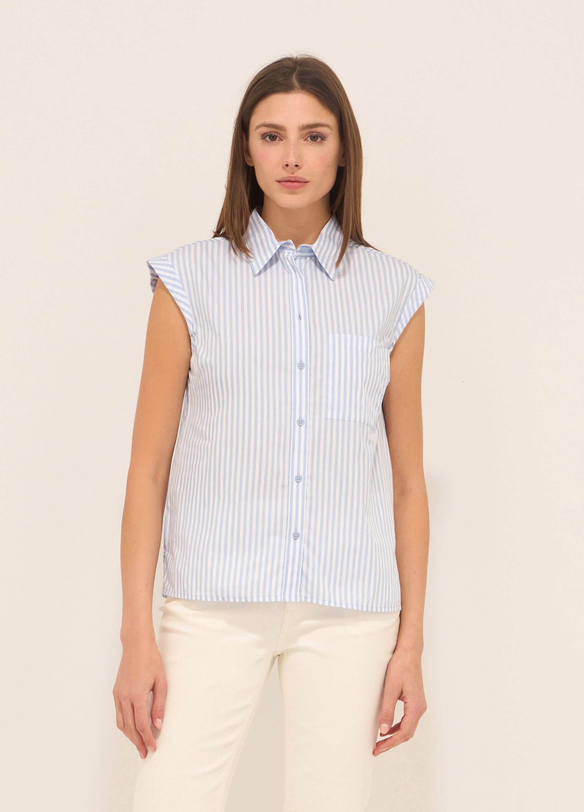 Camicia smanicata in popeline di puro cotone donna