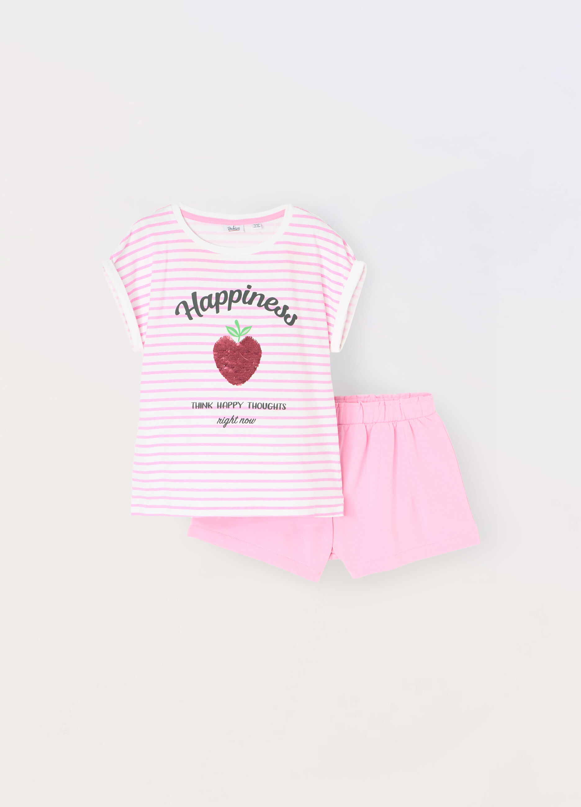 Jogging set corto in cotone stretch con paillettes bambina