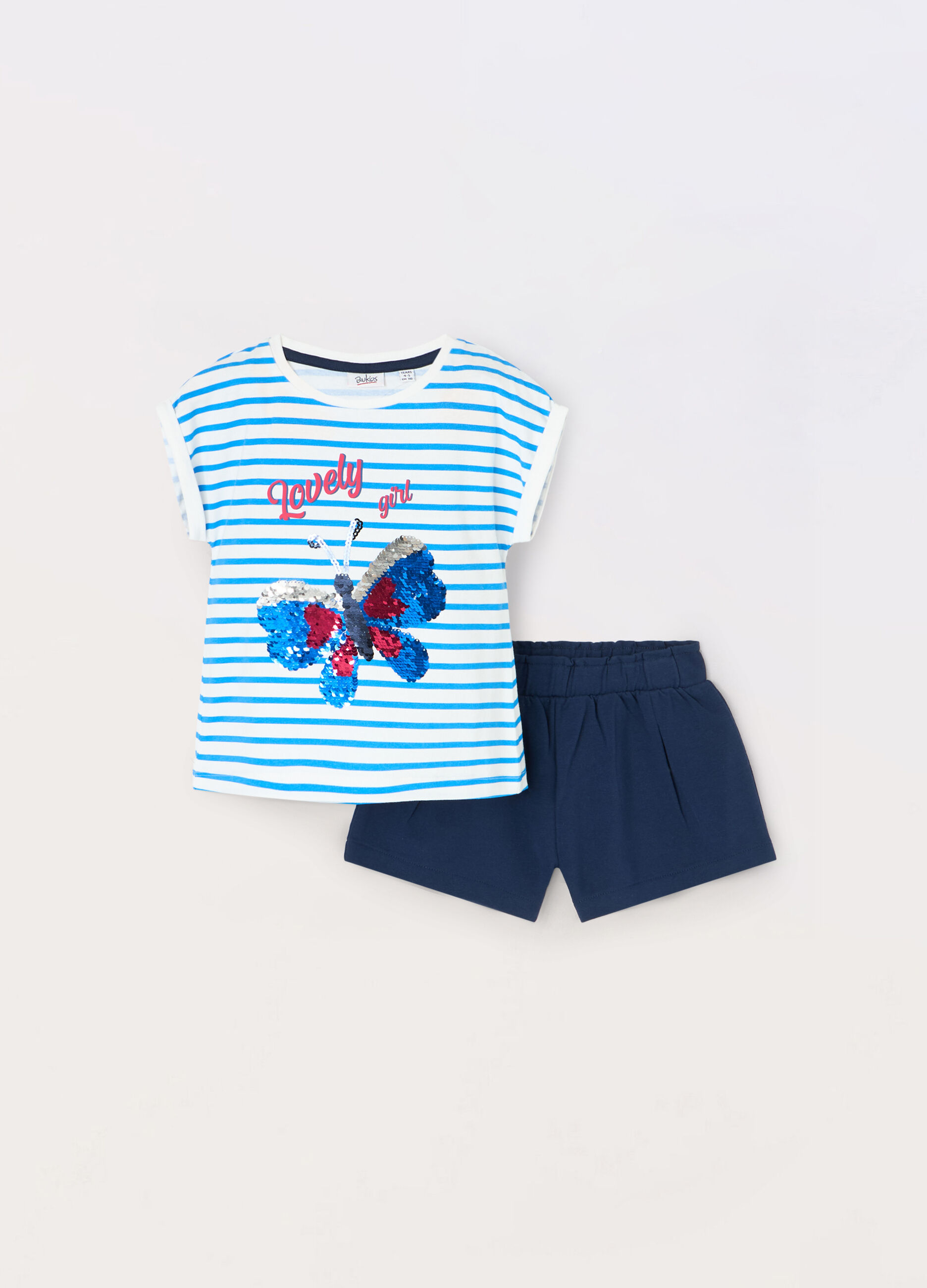 Jogging set corto in cotone stretch con paillettes bambina