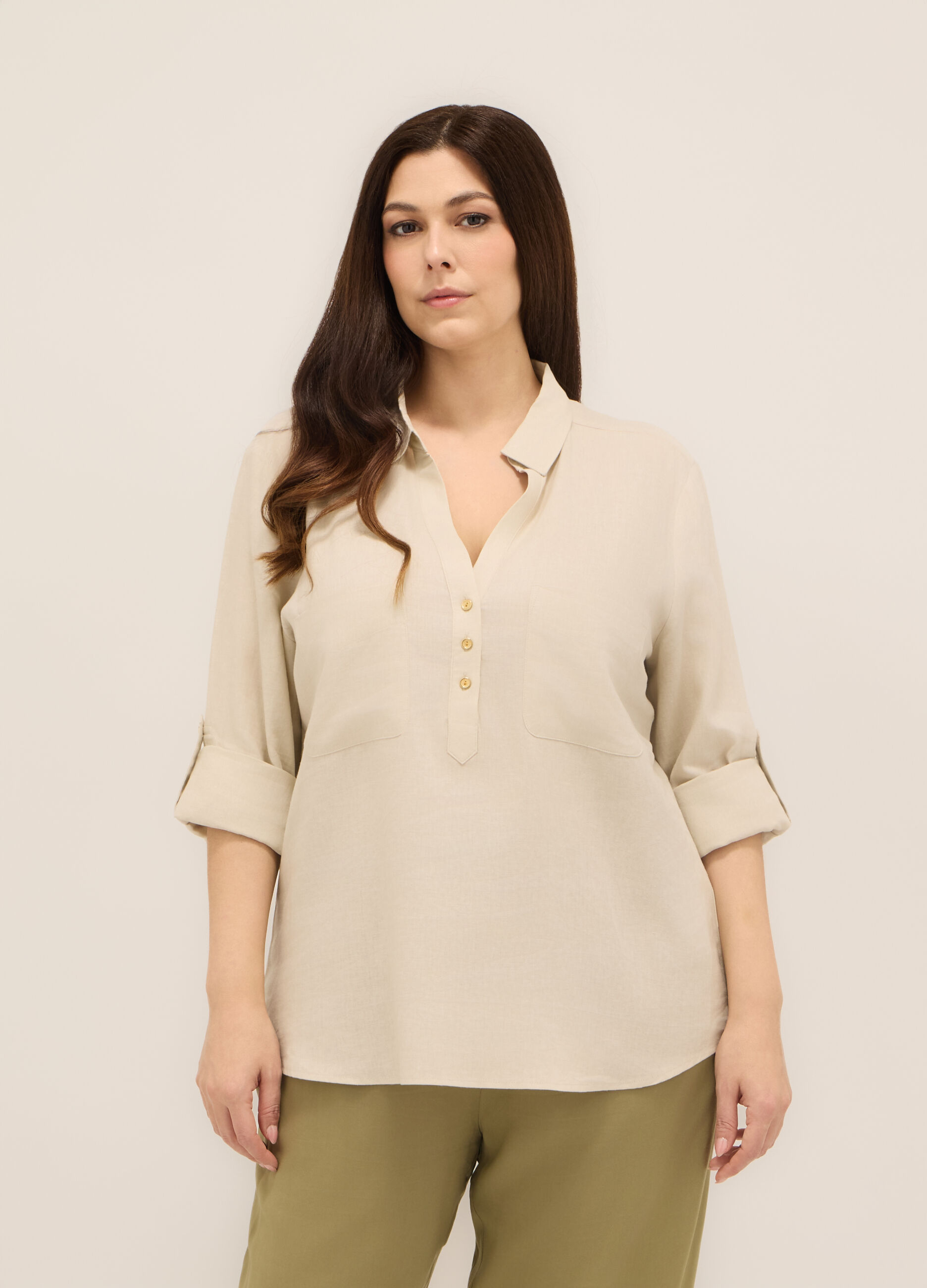 Blusa in misto lino donna curvy