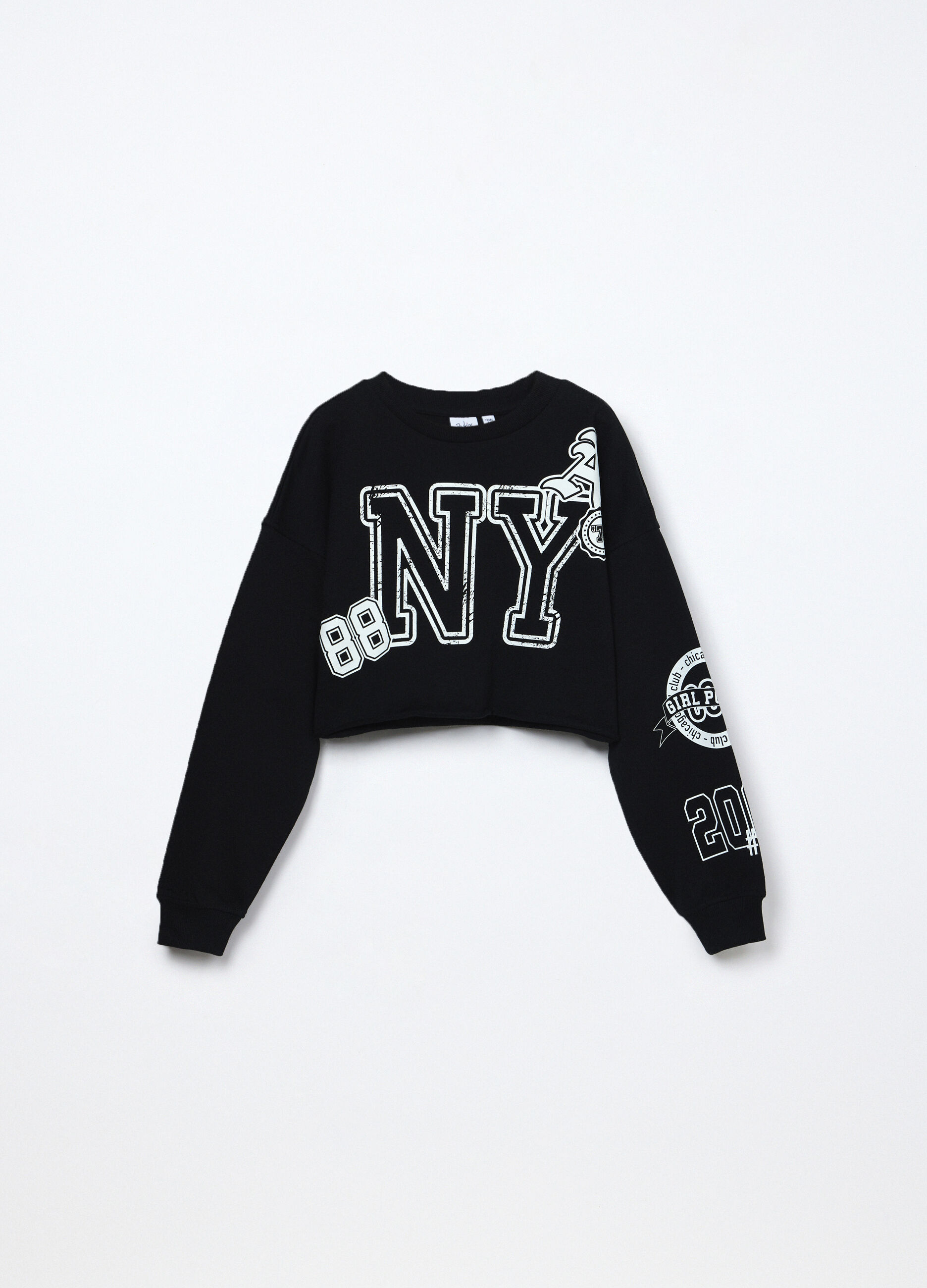 Felpa cropped in french terry di puro cotone ragazza