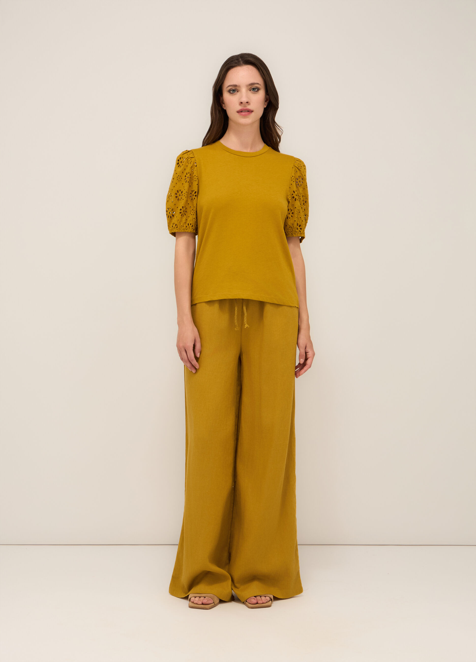 Pantaloni palazzo misto lino donna