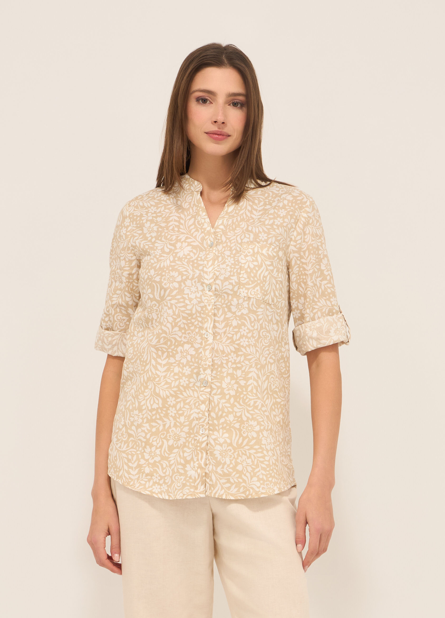 Camicia misto lino con stampa donna