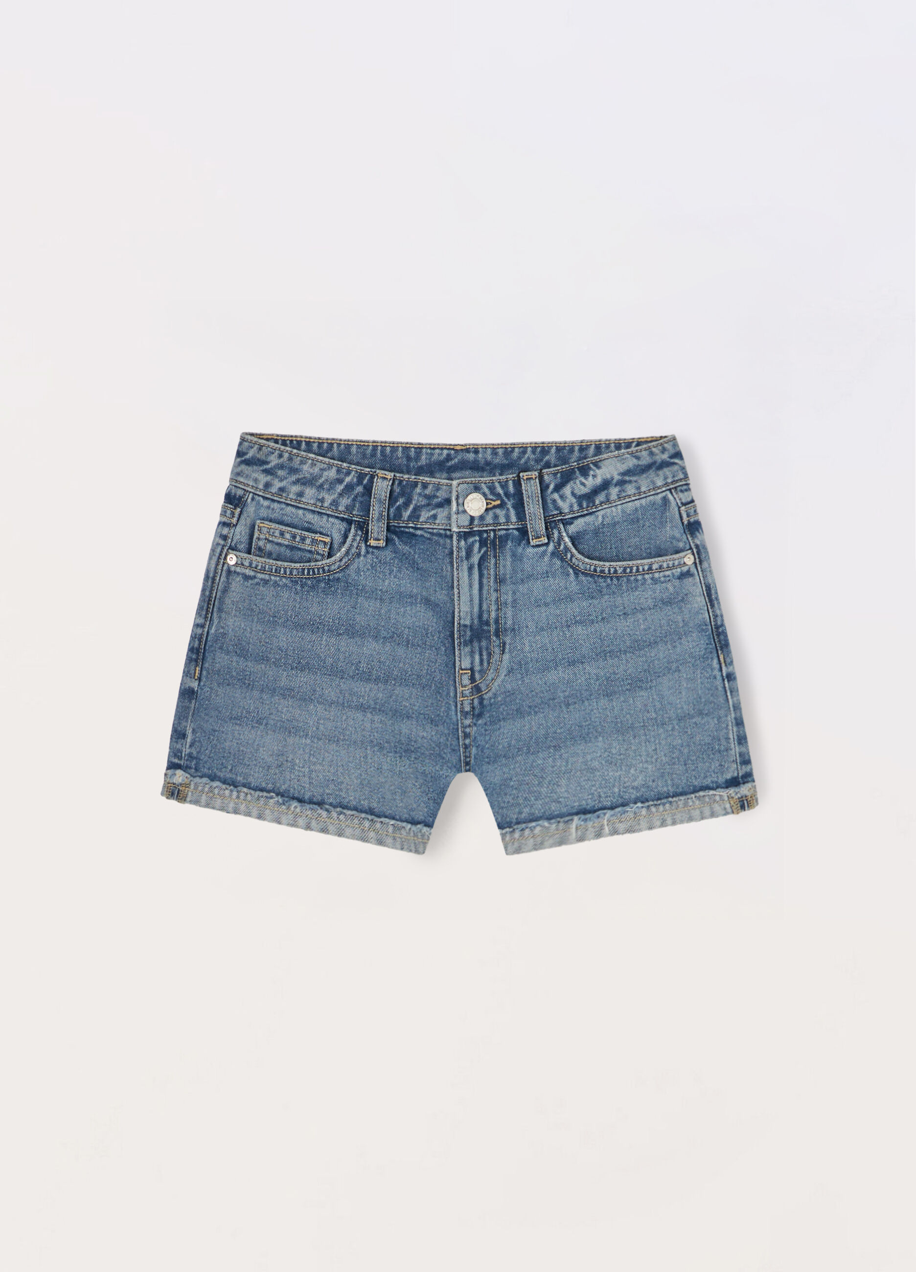 Shorts in denim di puro cotone ragazza