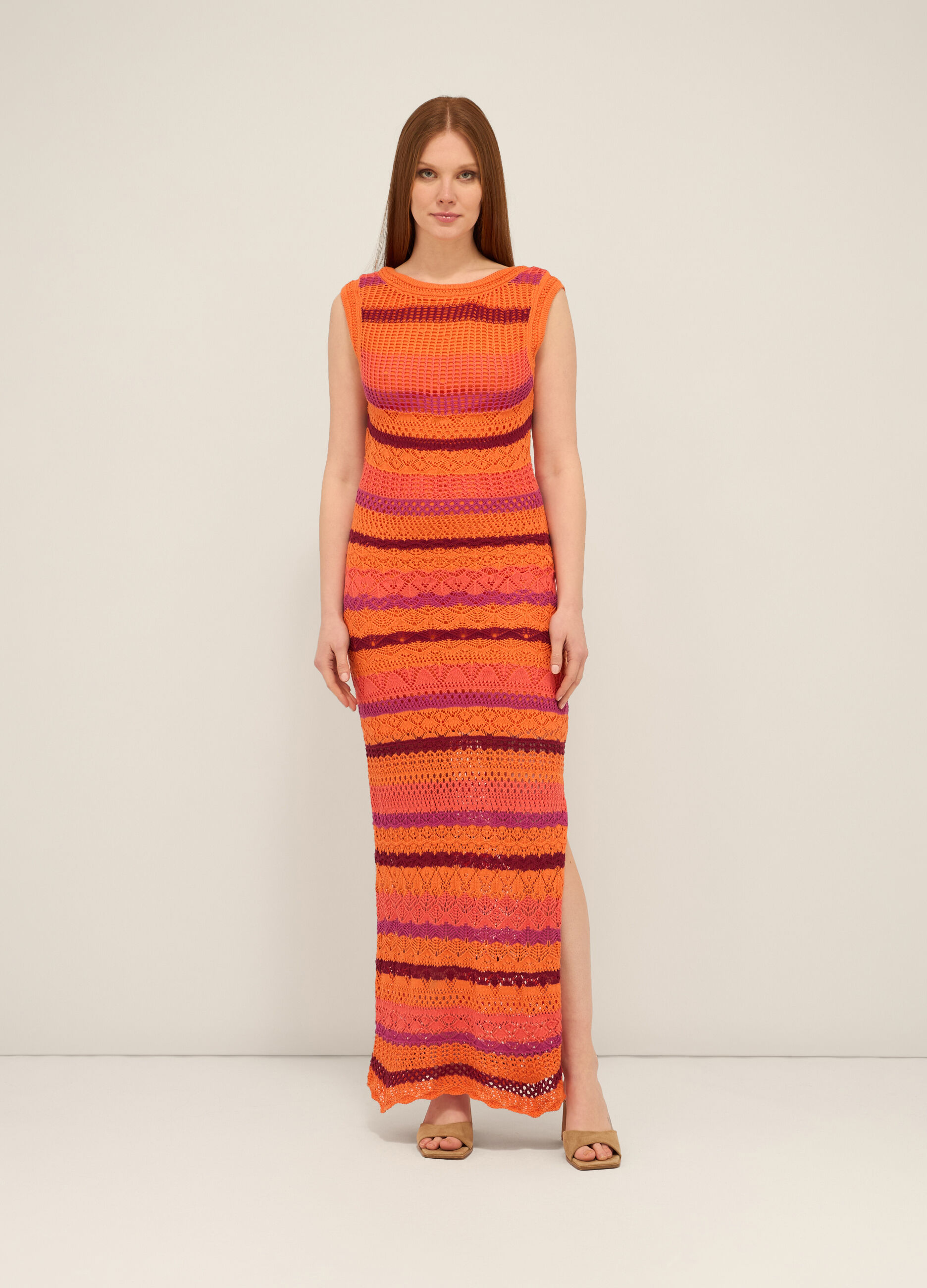 Vestito lungo crochet misto cotone donna