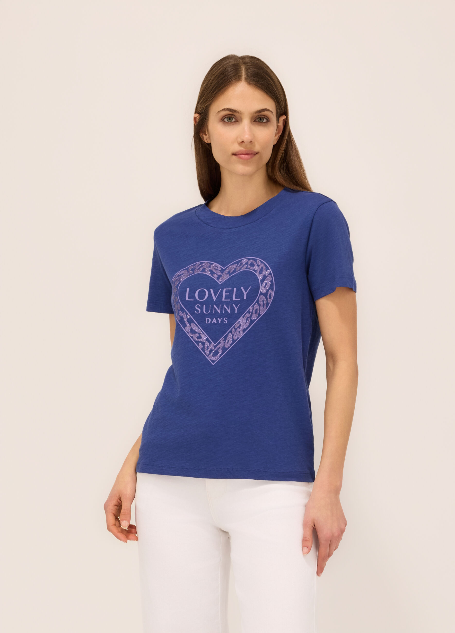 T-shirt in jersey slub di puro cotone donna