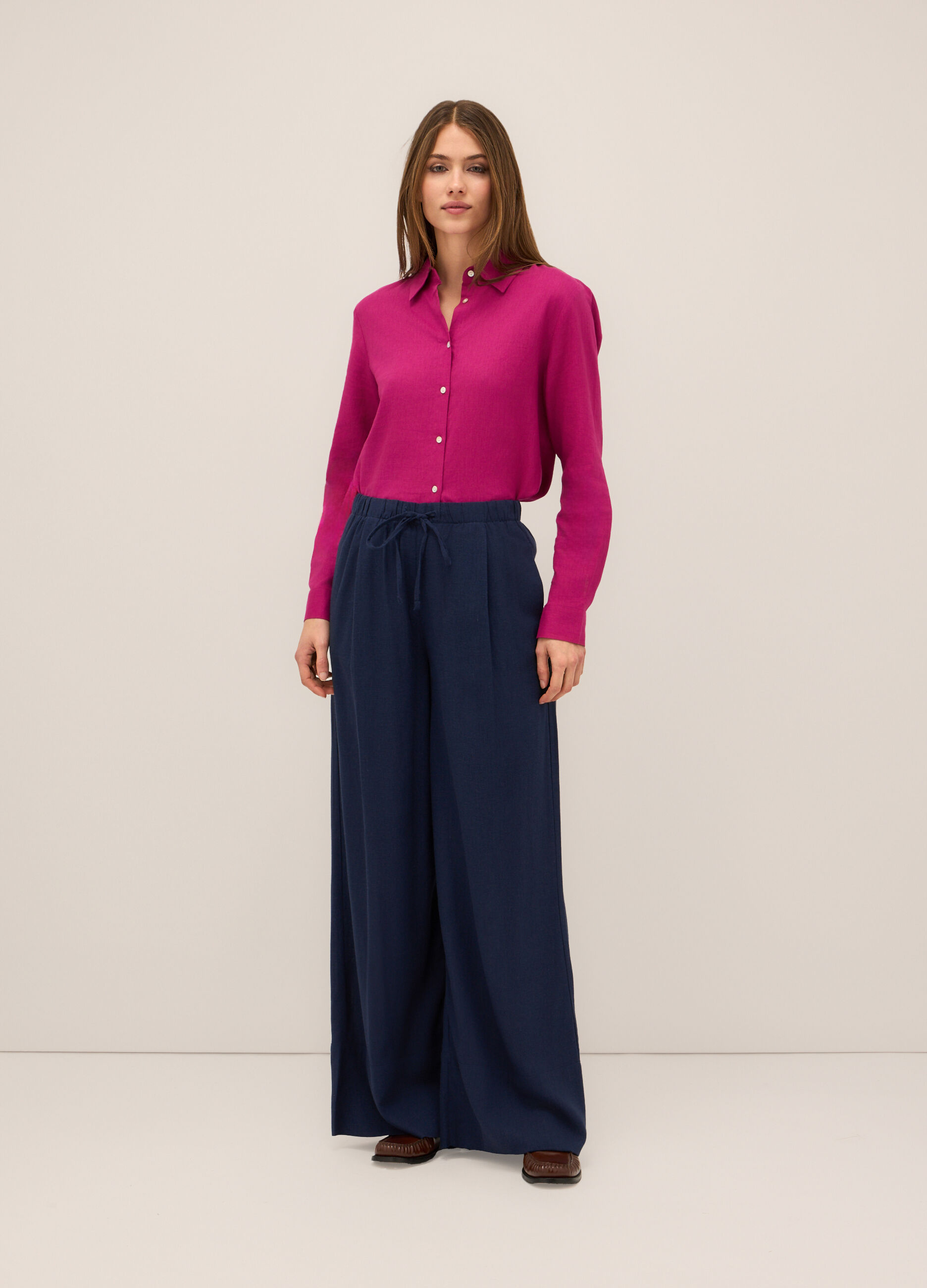 Pantaloni palazzo misto lino donna