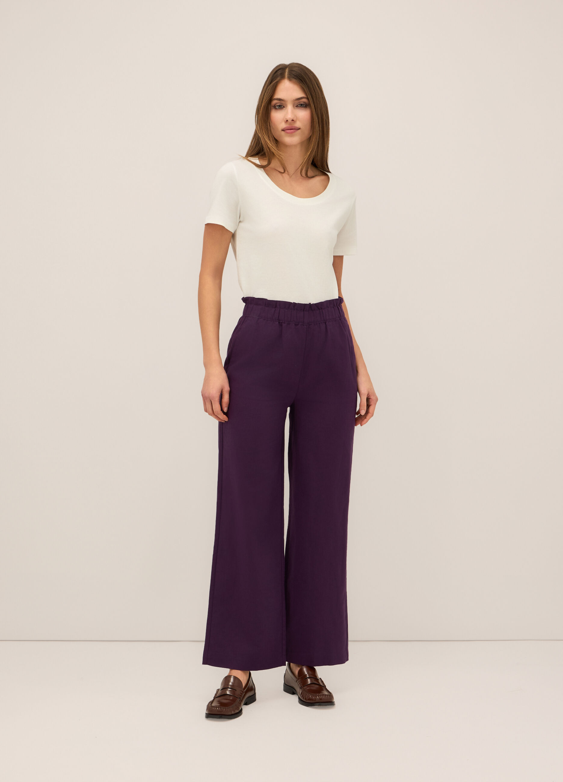 Pantaloni misto lino donna