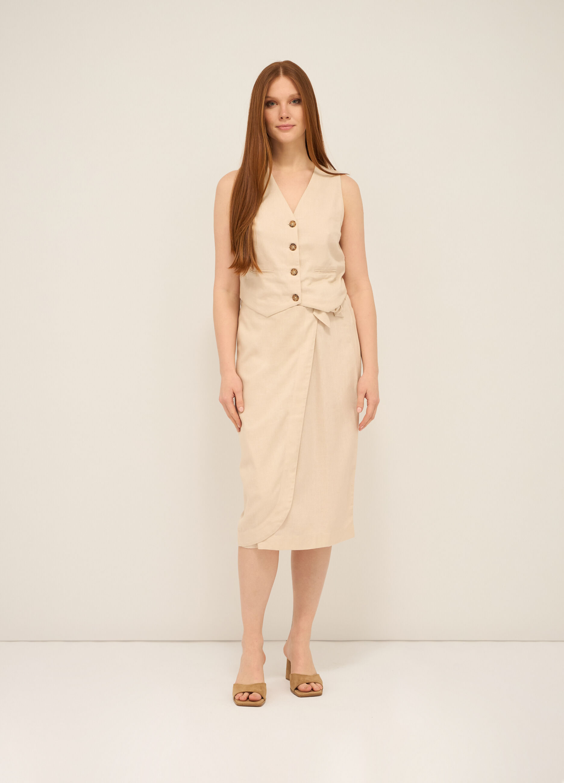 Gonna a portafoglio misto lino donna