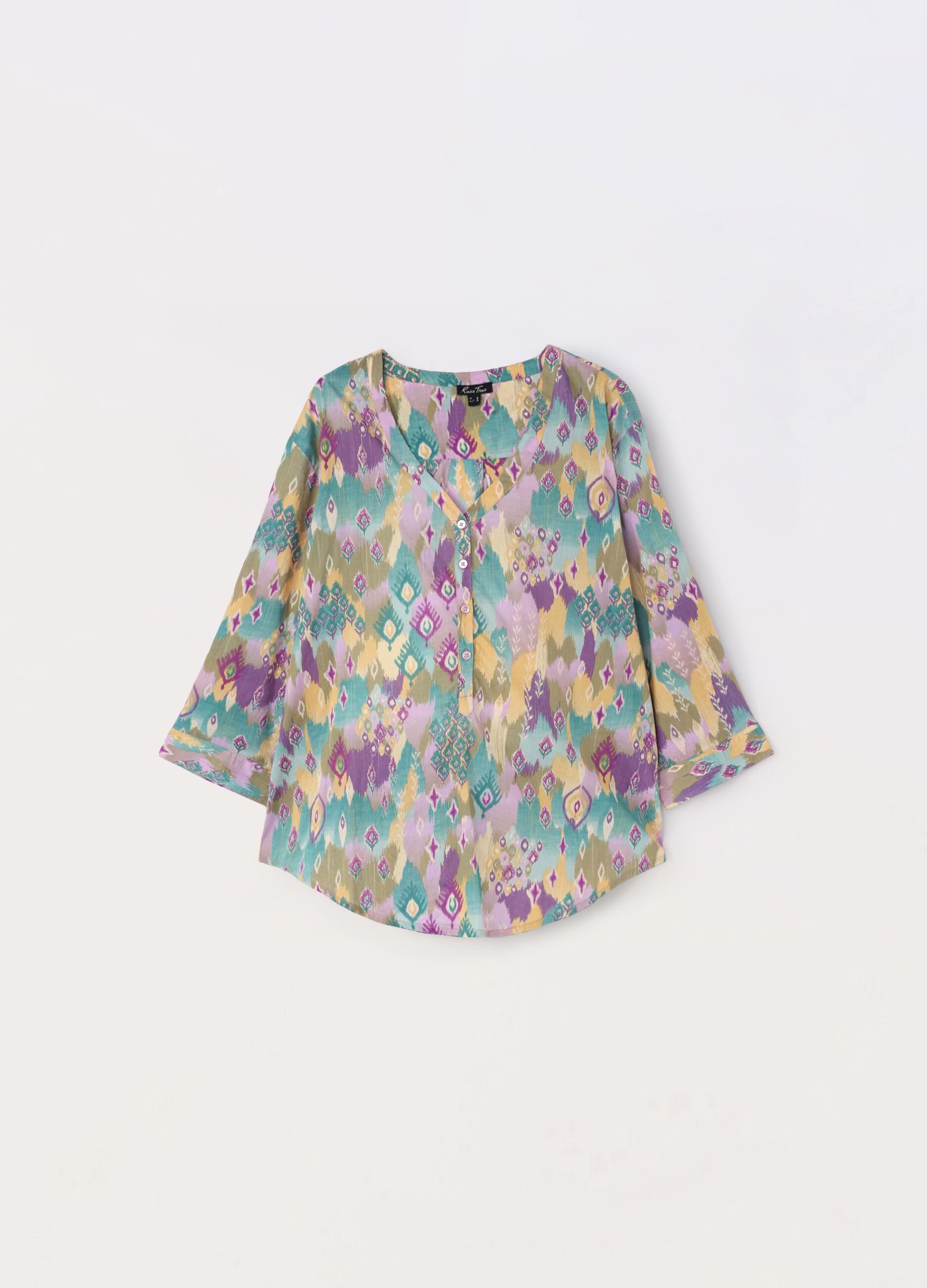 Blusa in puro cotone con stampa multicolor donna