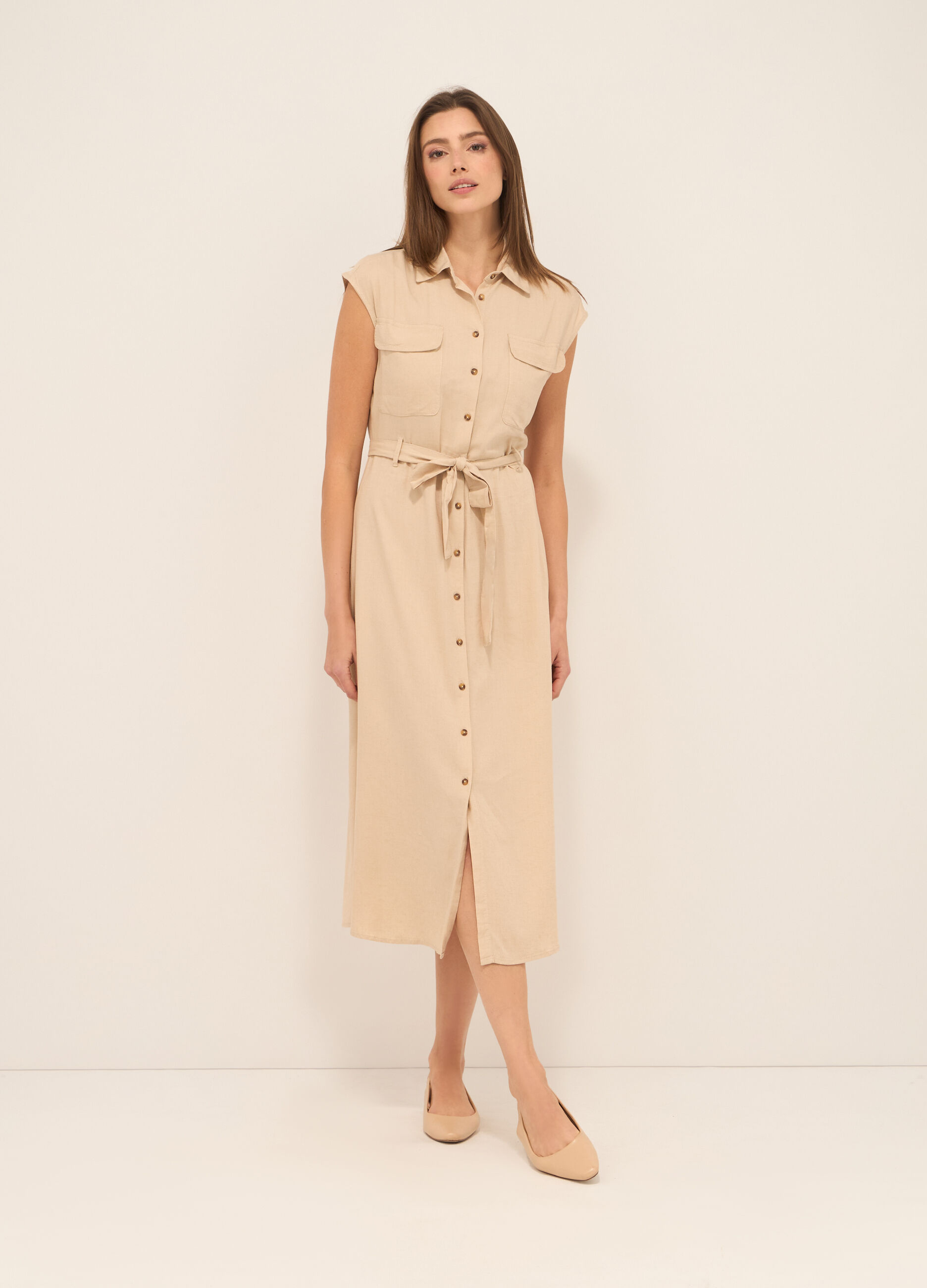 Abito lungo misto lino donna