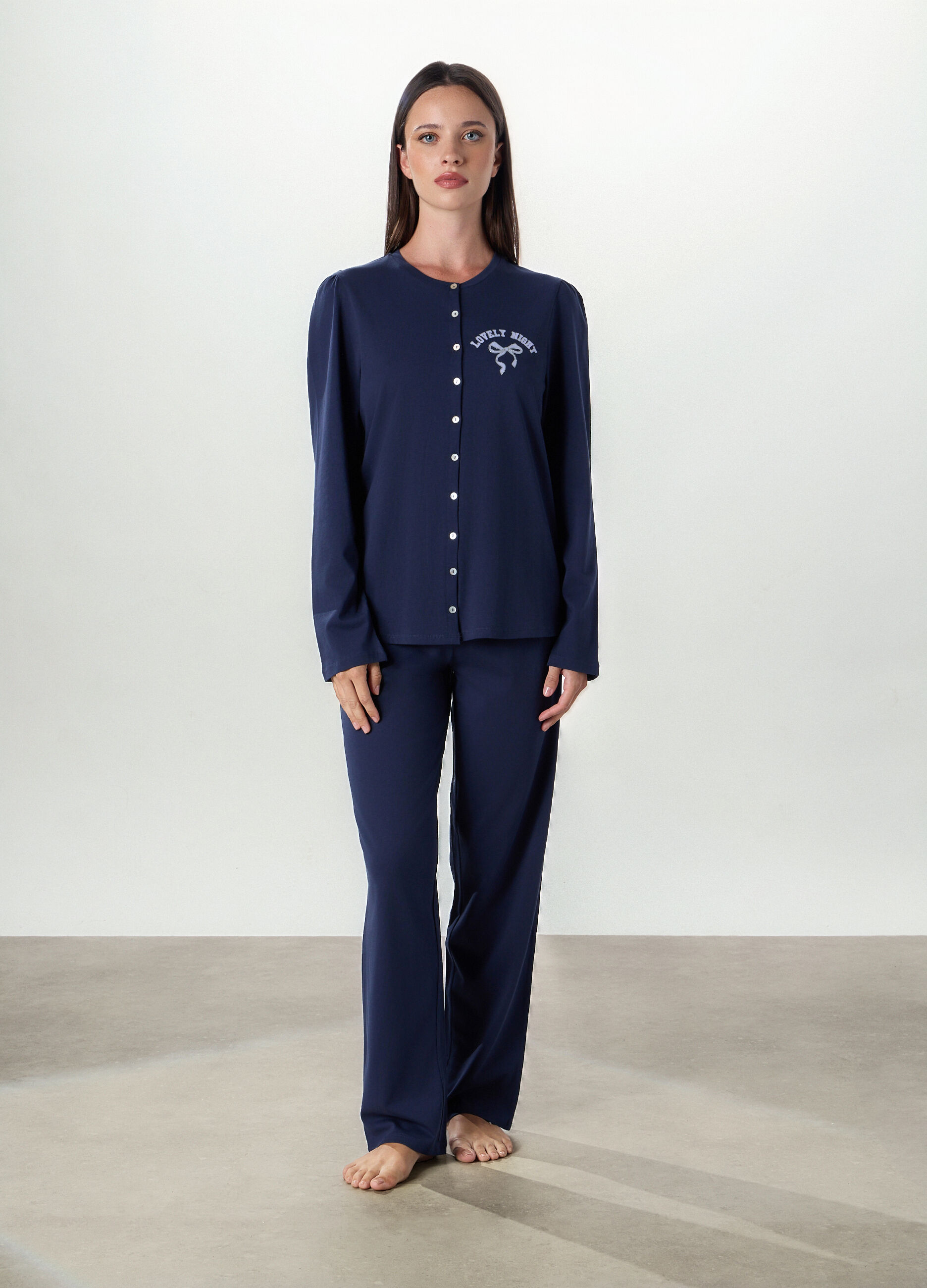 Set pigiama lungo in puro cotone donna