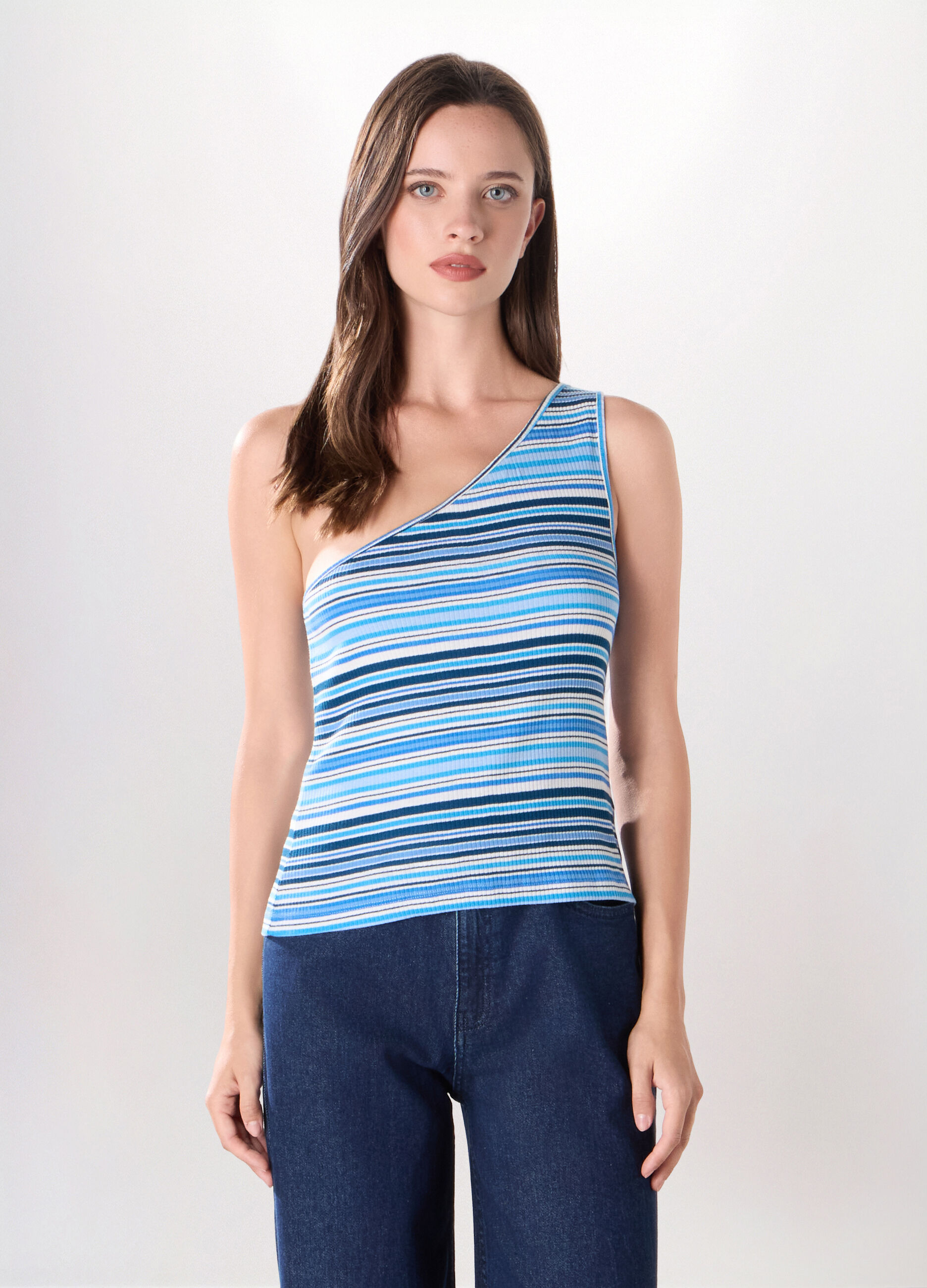 Top monospalla in costina di puro cotone donna
