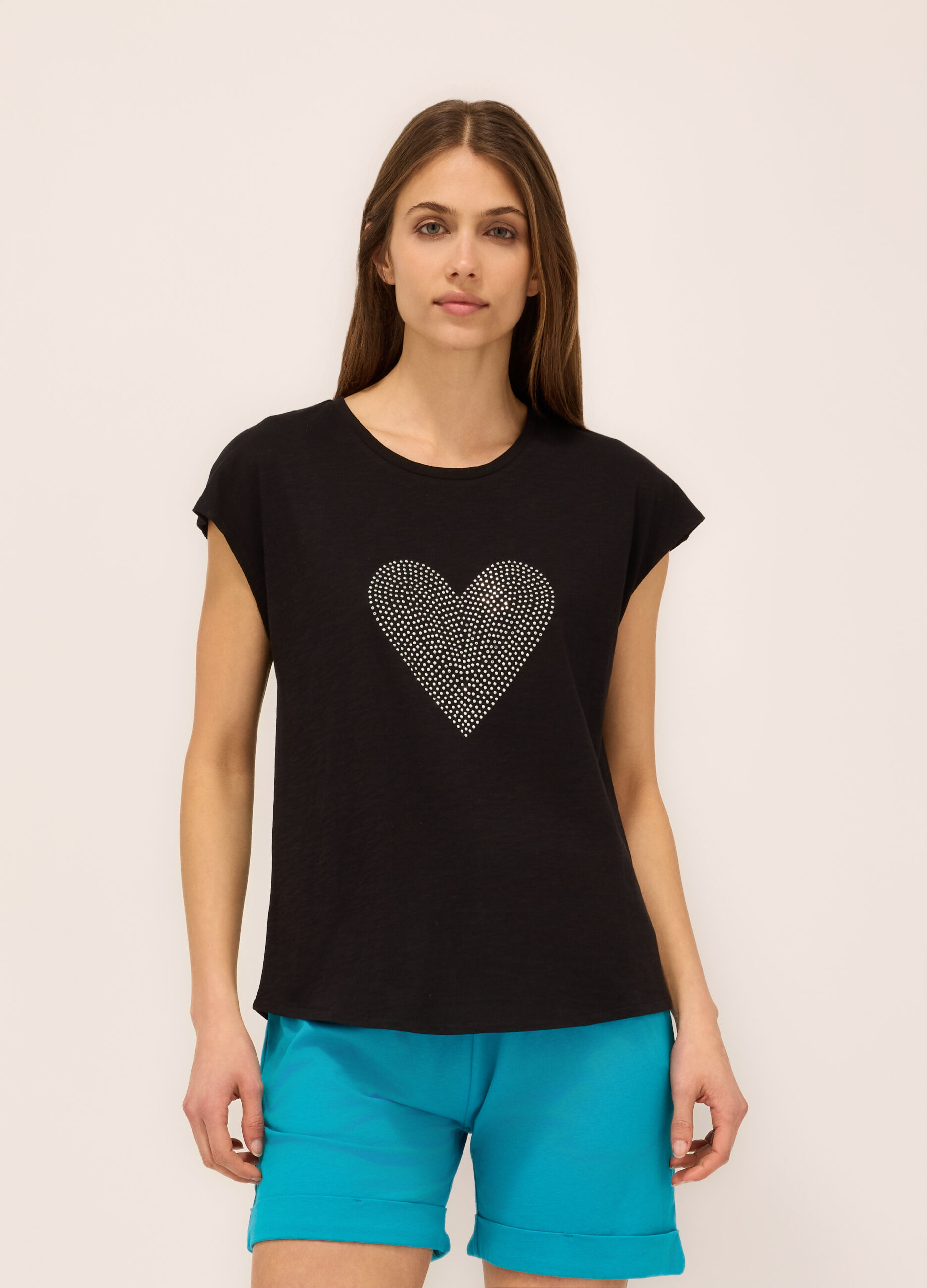 T-shirt in jersey slub di puro cotone donna
