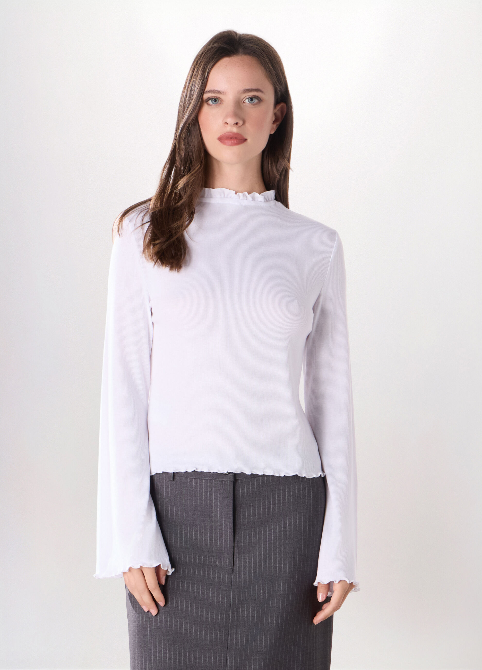 T-shirt in costina di misto viscosa stretch donna