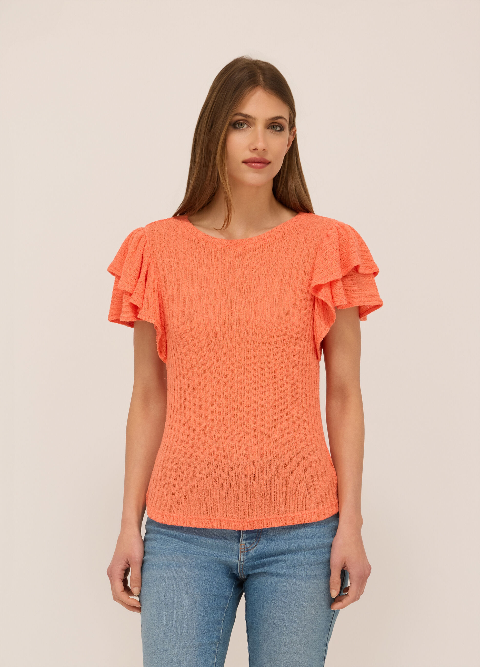 T-shirt in costina con rouches donna